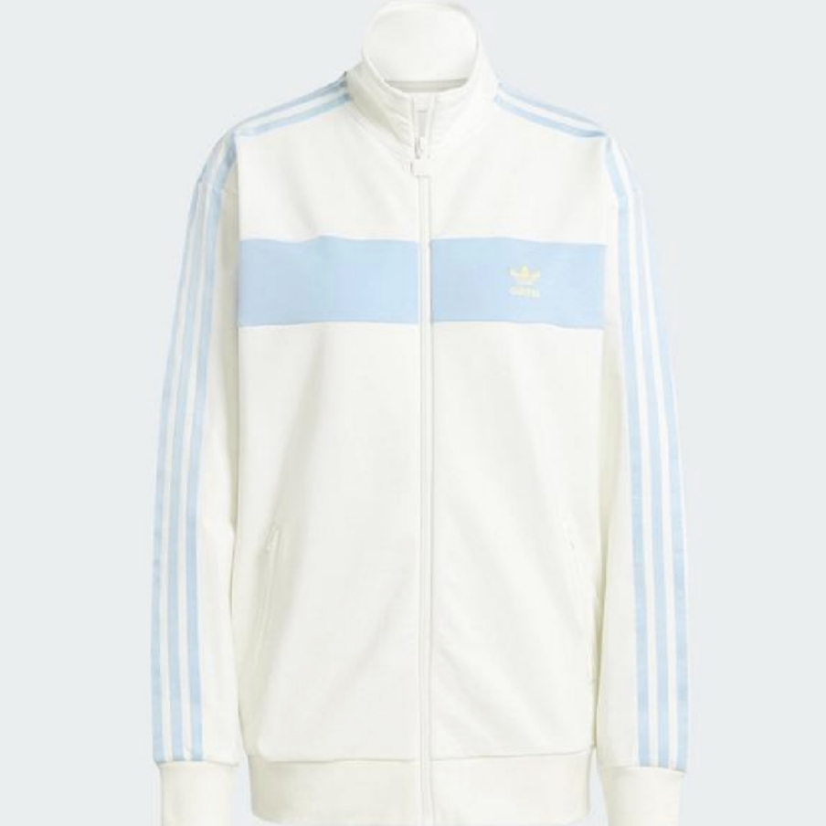 (W) Adidas Colorblock Track Top Off White - KR Sizing 착용 스타일