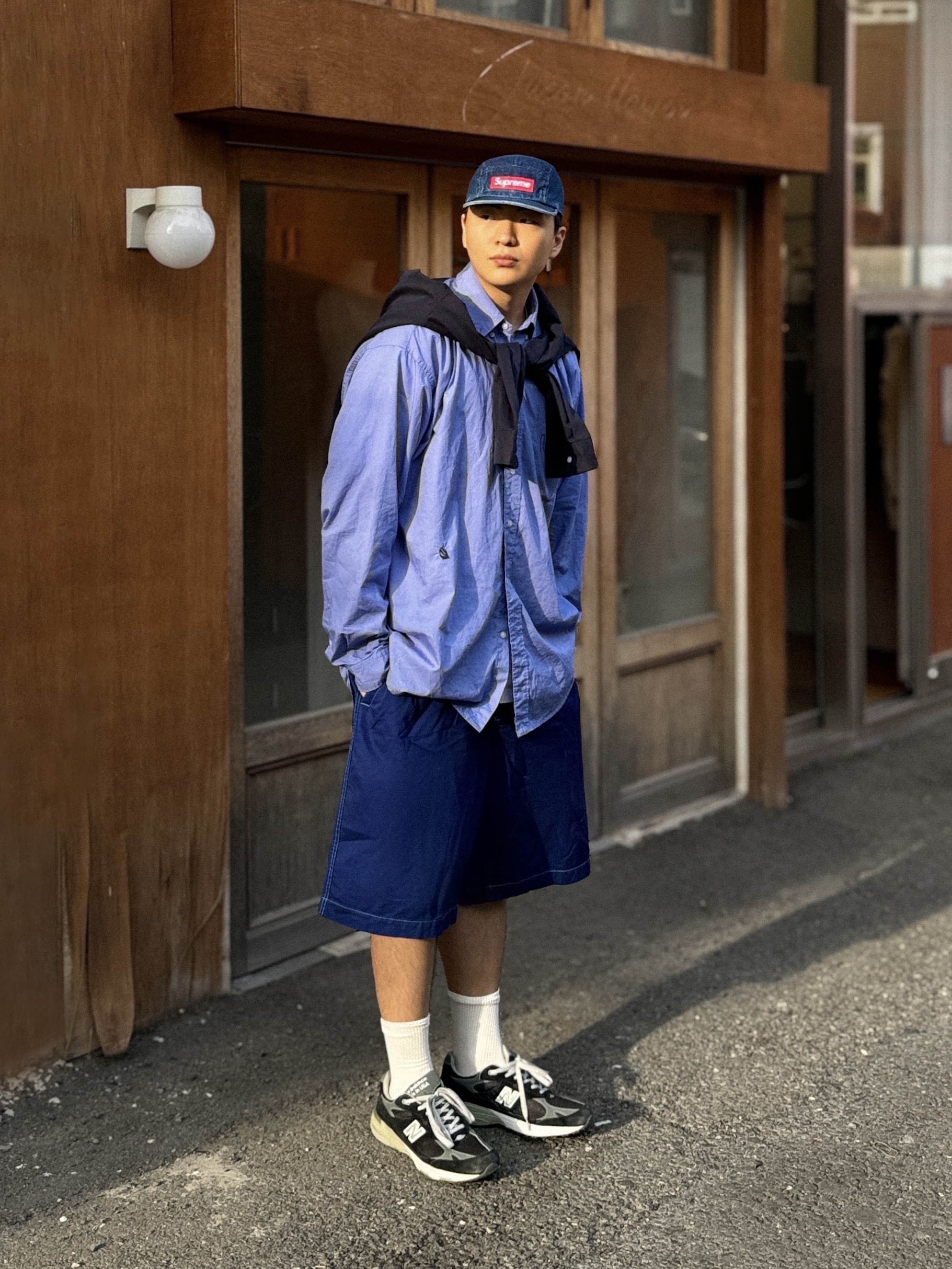 Supreme Washed Chino Twill Camp Cap Denim - 22FW 착용 스타일 - 1