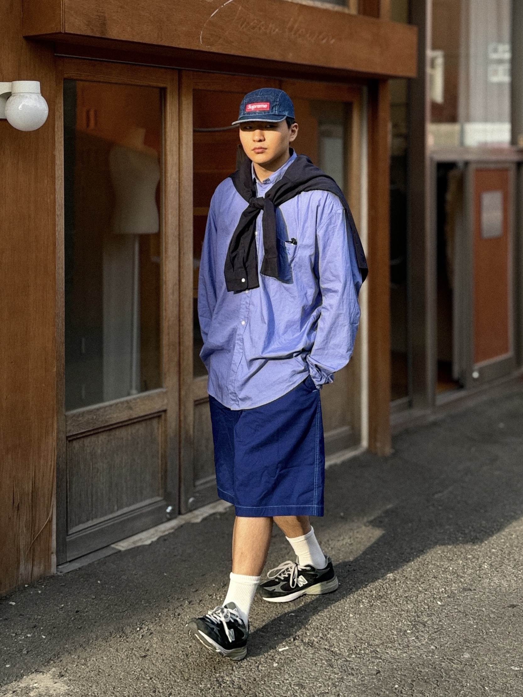 Supreme Washed Chino Twill Camp Cap Denim - 22FW 착용 스타일 - 2