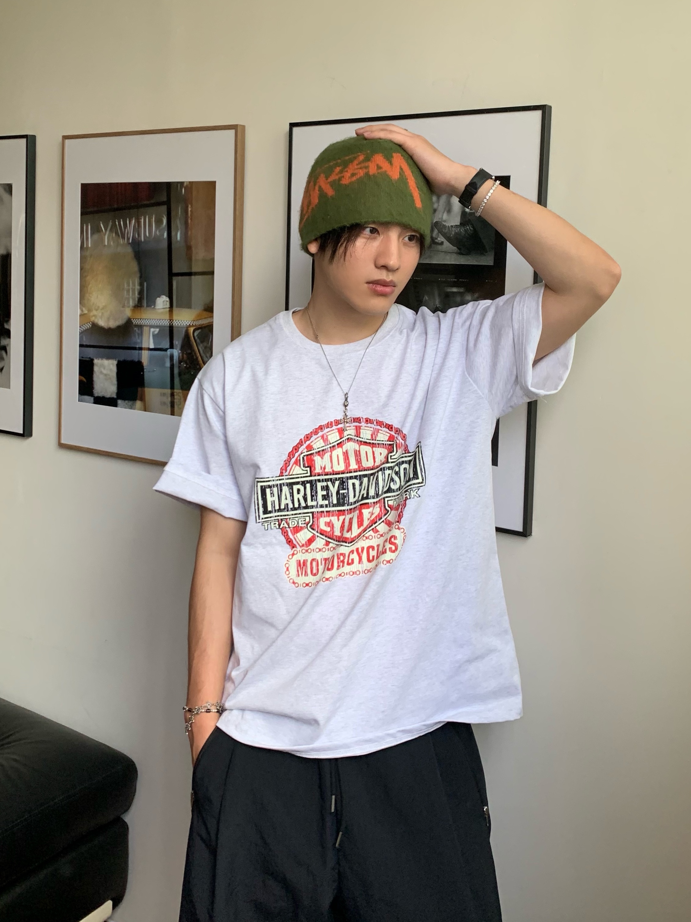 Stussy Brushed Out Stock Skullcap Beanie Olive, Nike Air Force 1 '07 Low White 착용 스타일 - 3