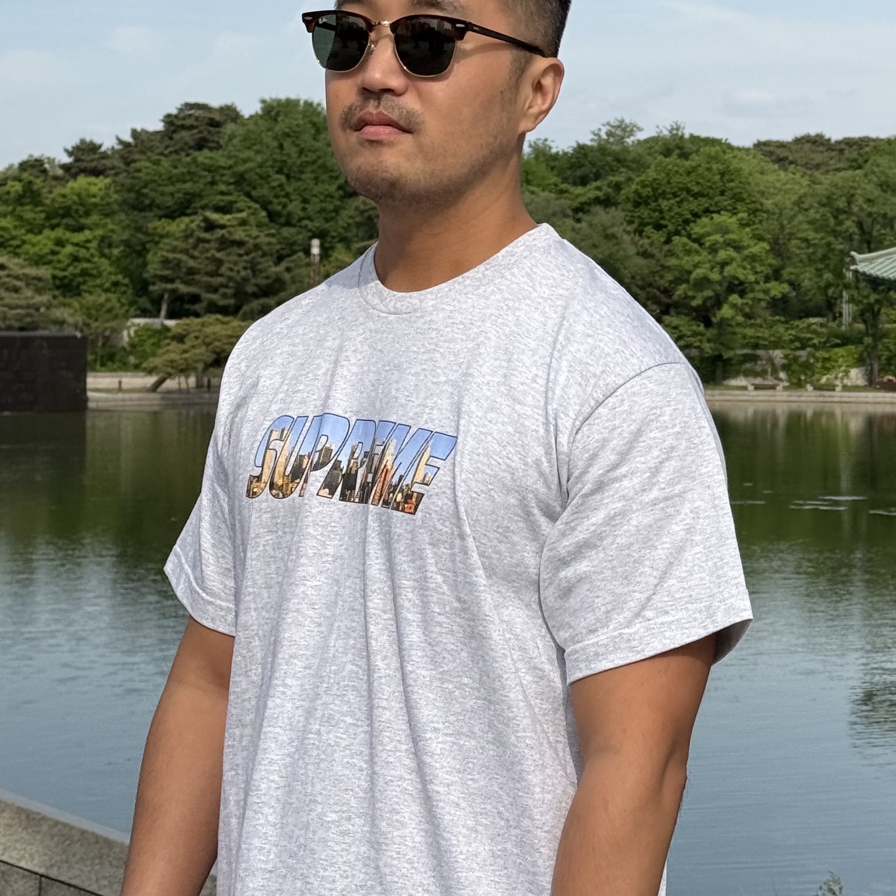 Supreme Gotham T-Shirt Ash Grey - 23FW 착용 스타일