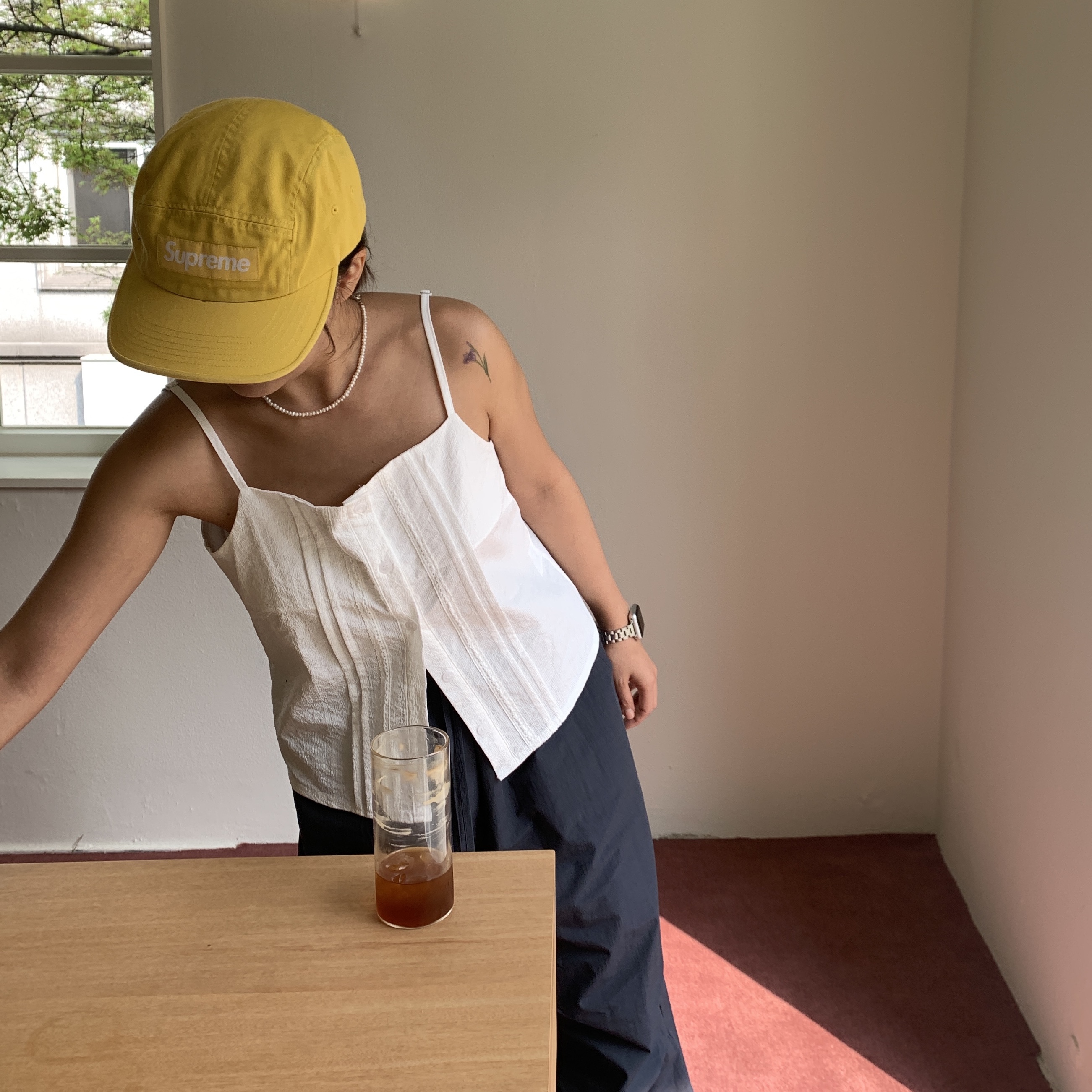 Supreme Military Camp Cap Dusty Gold - 23FW 착용 스타일 - 4