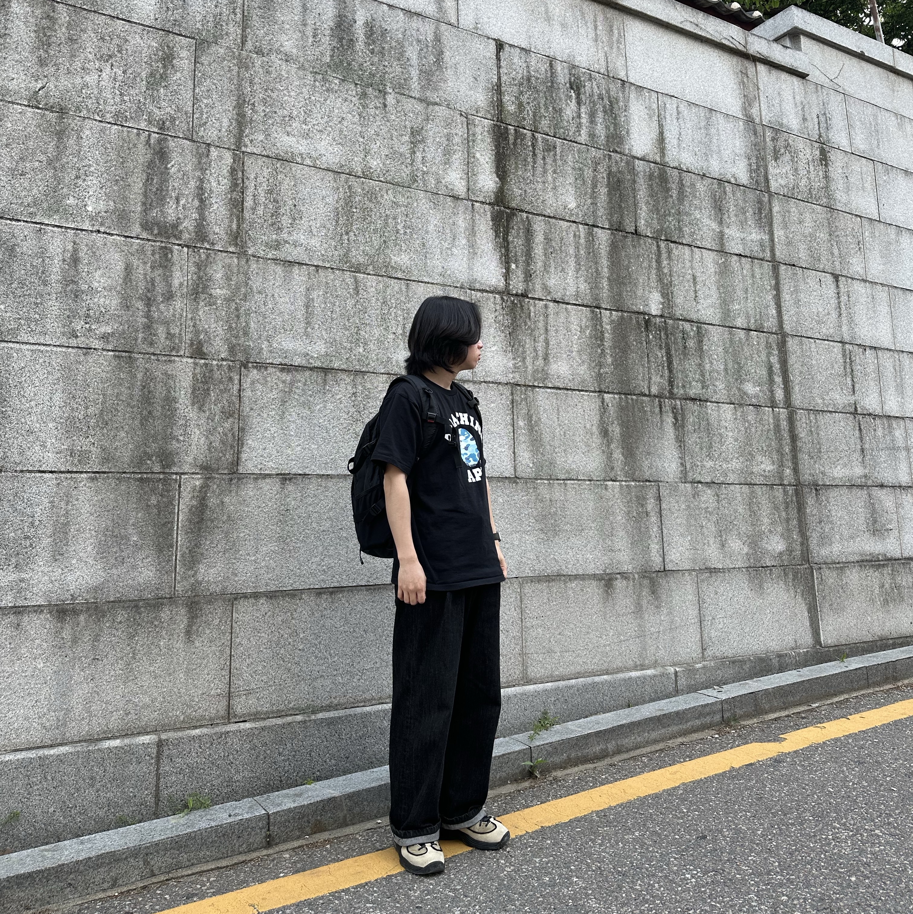 Nike x Stussy Air Penny II Rattan and Limestone, BAPE ABC Camo College T-Shirt Black Blue 착용 스타일