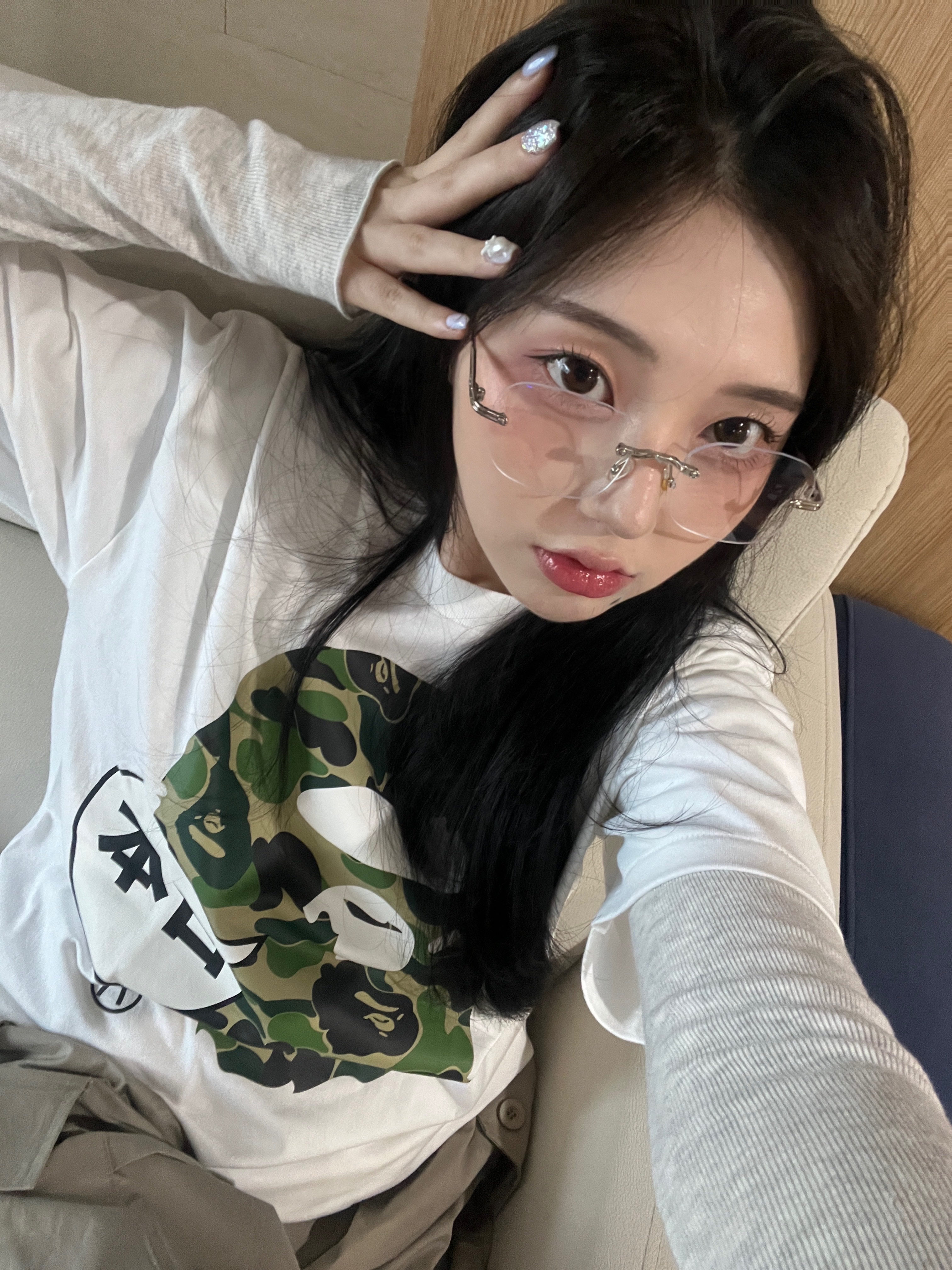 BAPE ABC Camo Big Ape Head T-Shirt White Green 착용 스타일