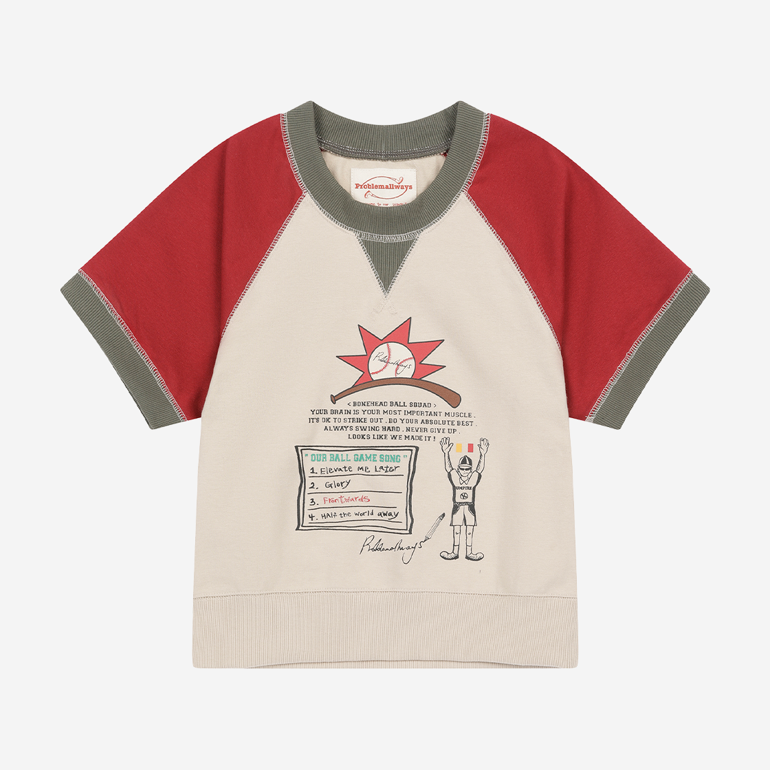 D02SW01BE Problemallways Referee Raglan Crop Sweatshirt Beige