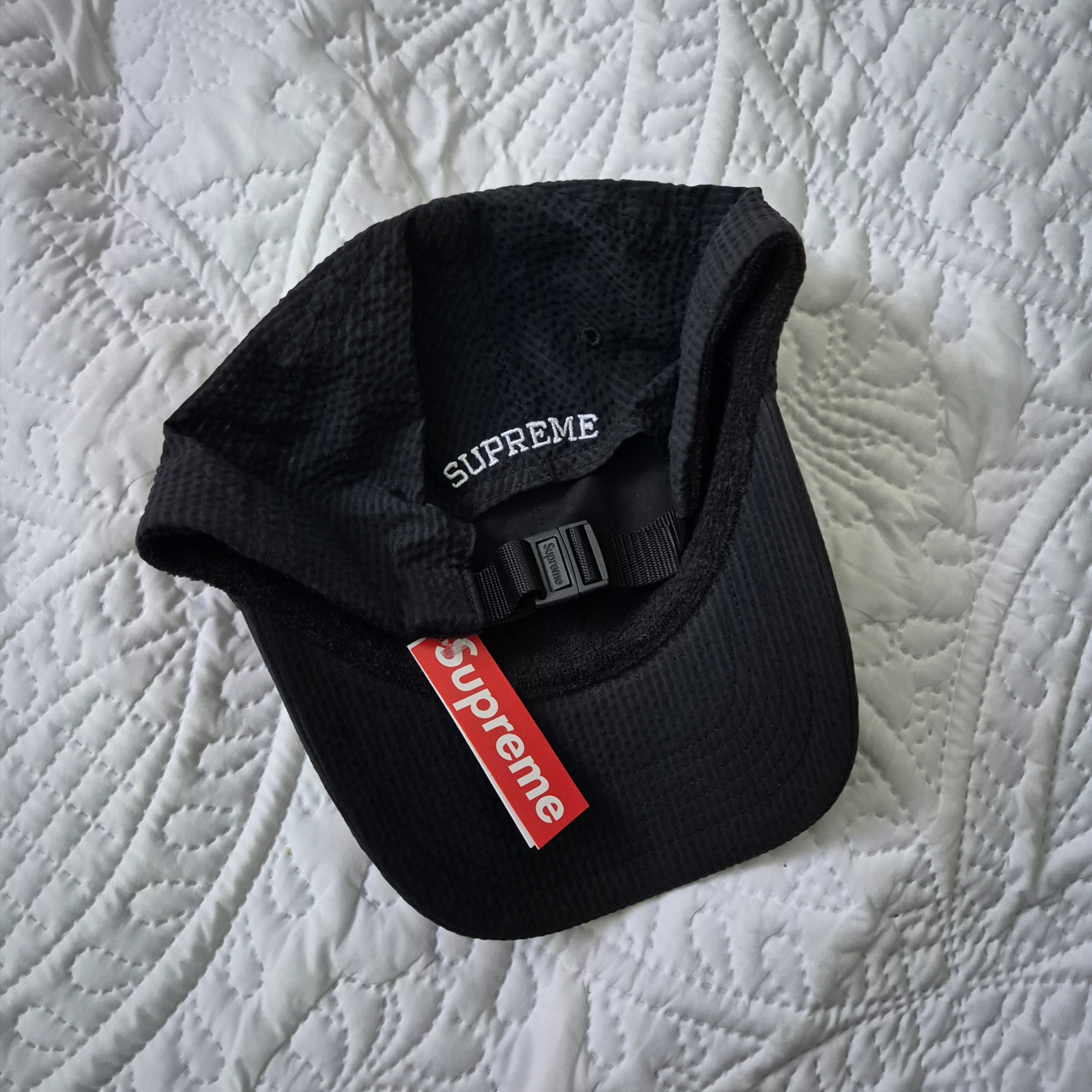 Supreme Seersucker S Logo 6-Panel Black - 24SS 착용 스타일 - 2