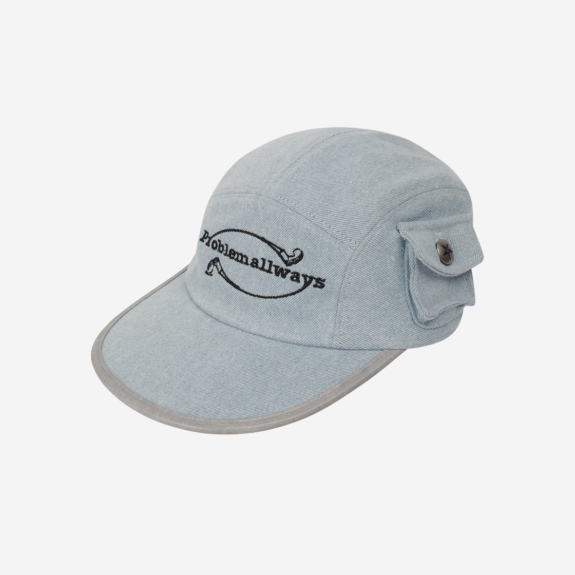 D02CAP01SBL Problemallways Logo Denim Pocket Camp Cap SkyBlue