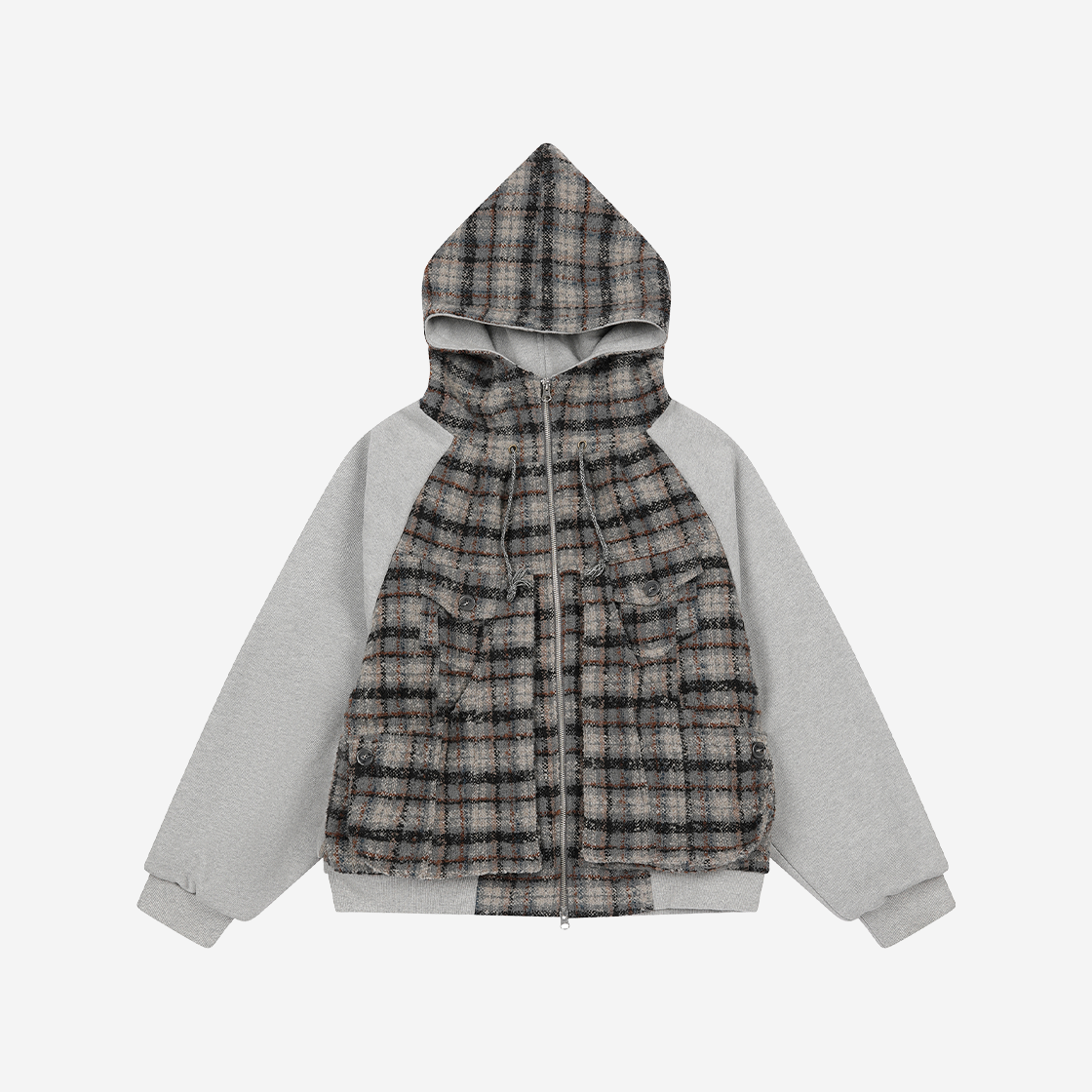 S02JP01GY Problemallways Memory Unbalance Check Hood Zip-Up Jumper Gray