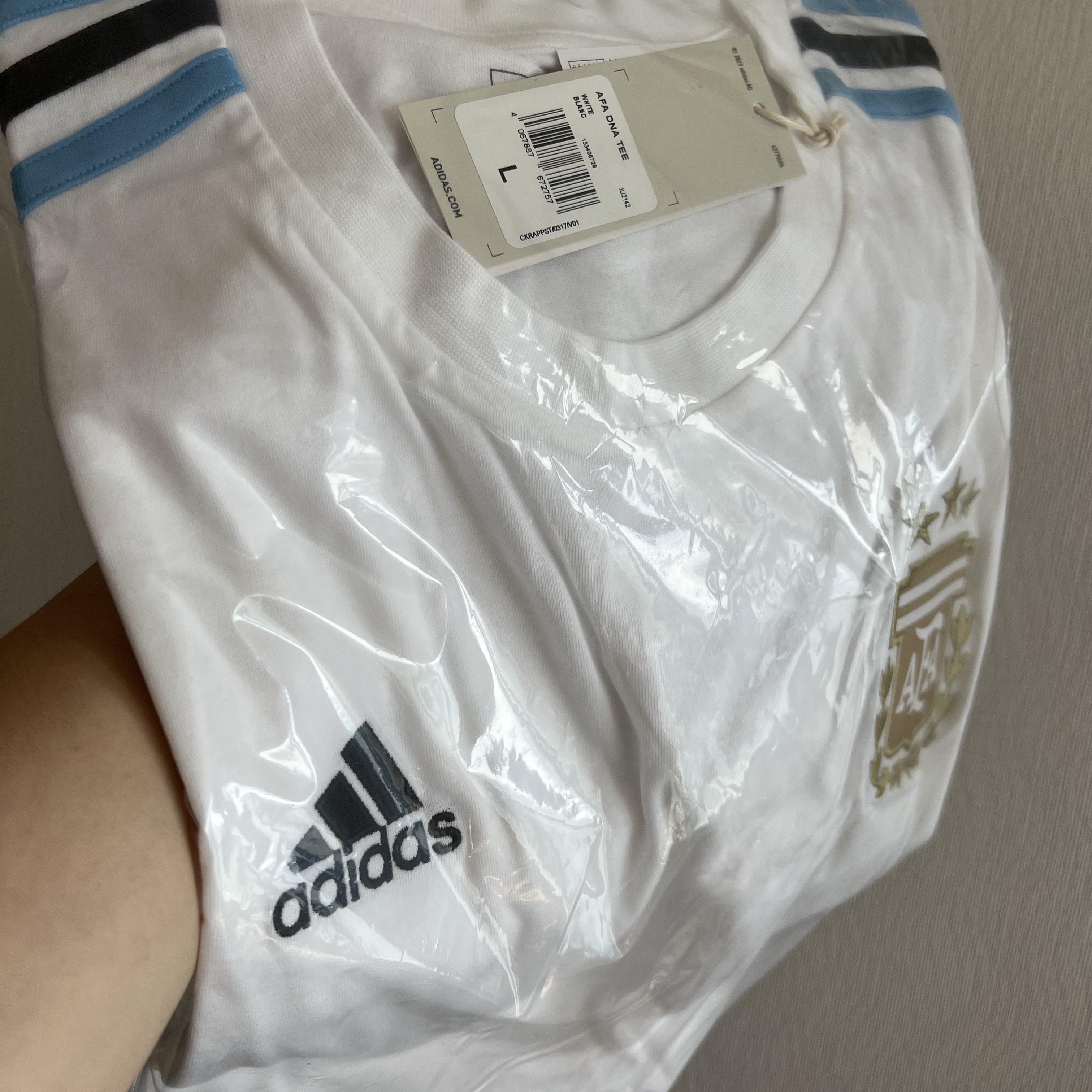 Adidas Argentina DNA 3-Stripe T-Shirt White - KR Sizing 착용 스타일