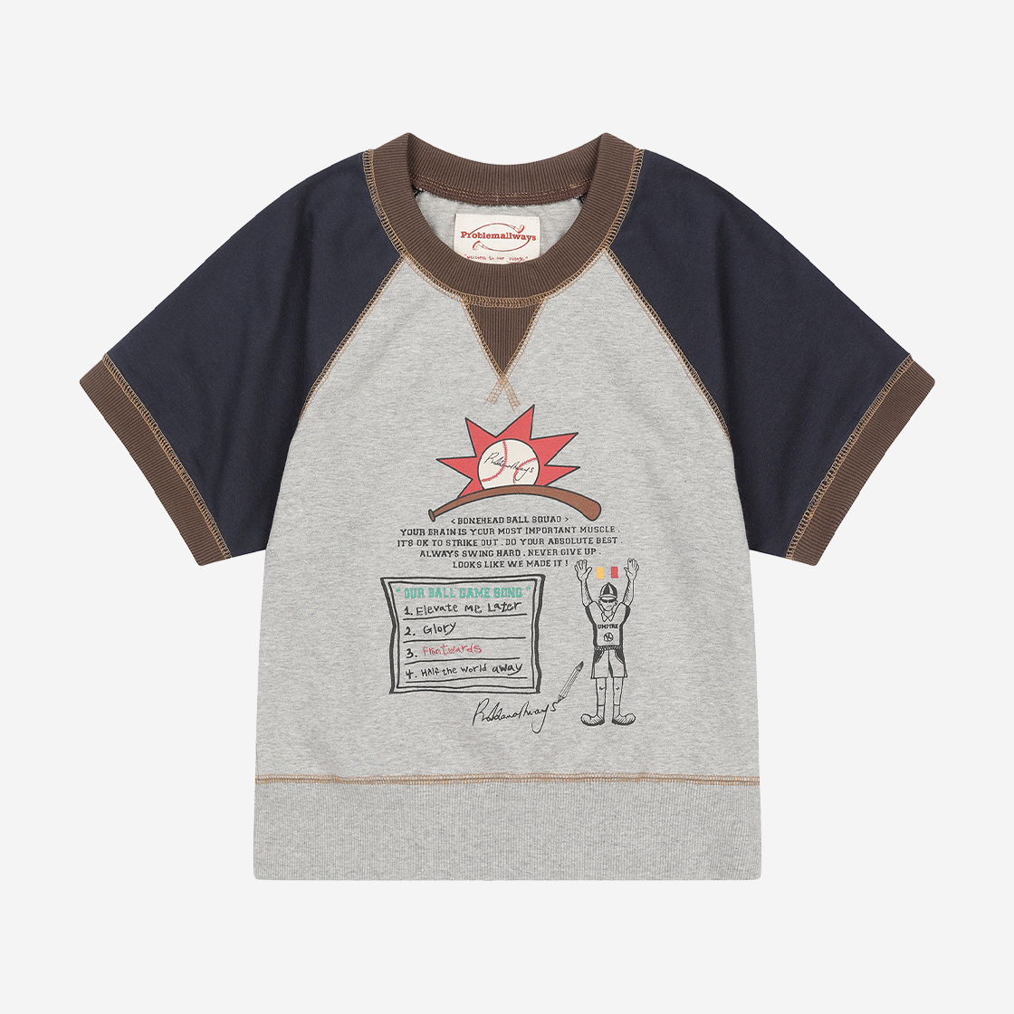 D02SW01GY Problemallways Referee Raglan Crop Sweatshirt Gray