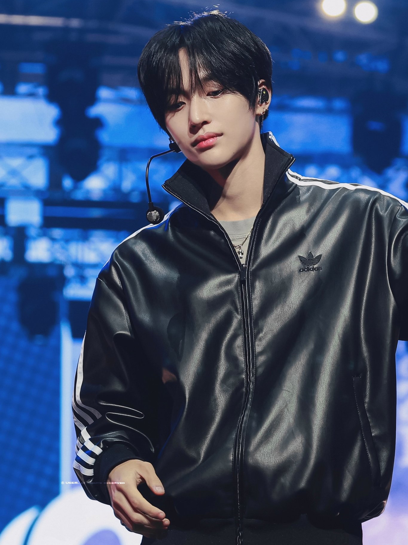 Adidas Faux Leather Adicolor 3S Loose Firebird Tracksuit Jacket Black - KR Sizing 착용 스타일