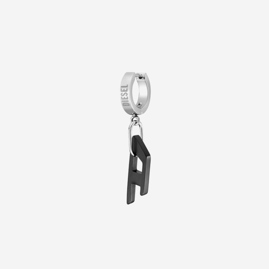 Diesel Dx1418 Two-Tone Stainless Steel Single Hoop Earring Black Silver 상세 이미지 1