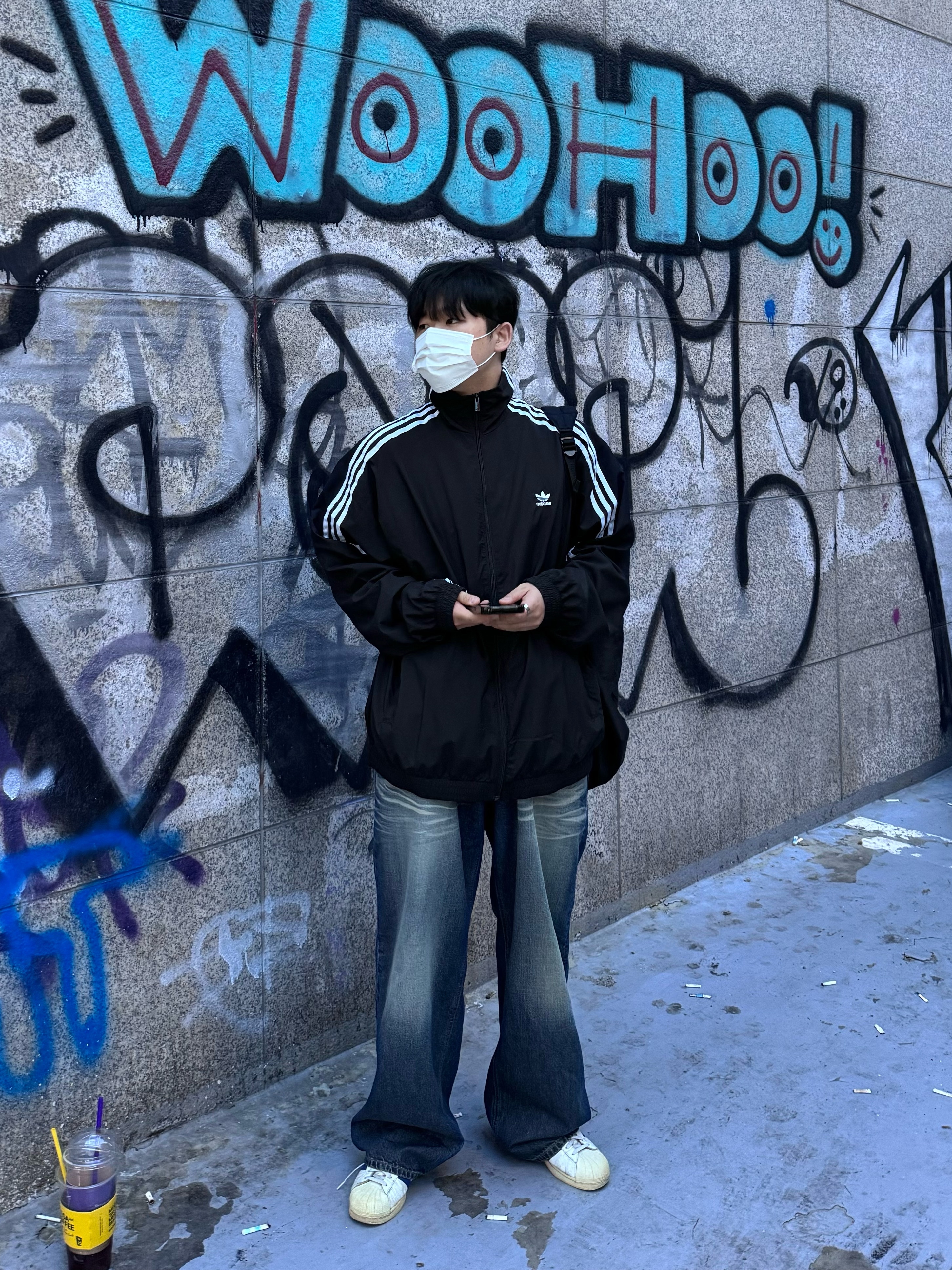 (W) Adidas Adilenium Oversized Track Top Black - US Sizing 착용 스타일 - 1