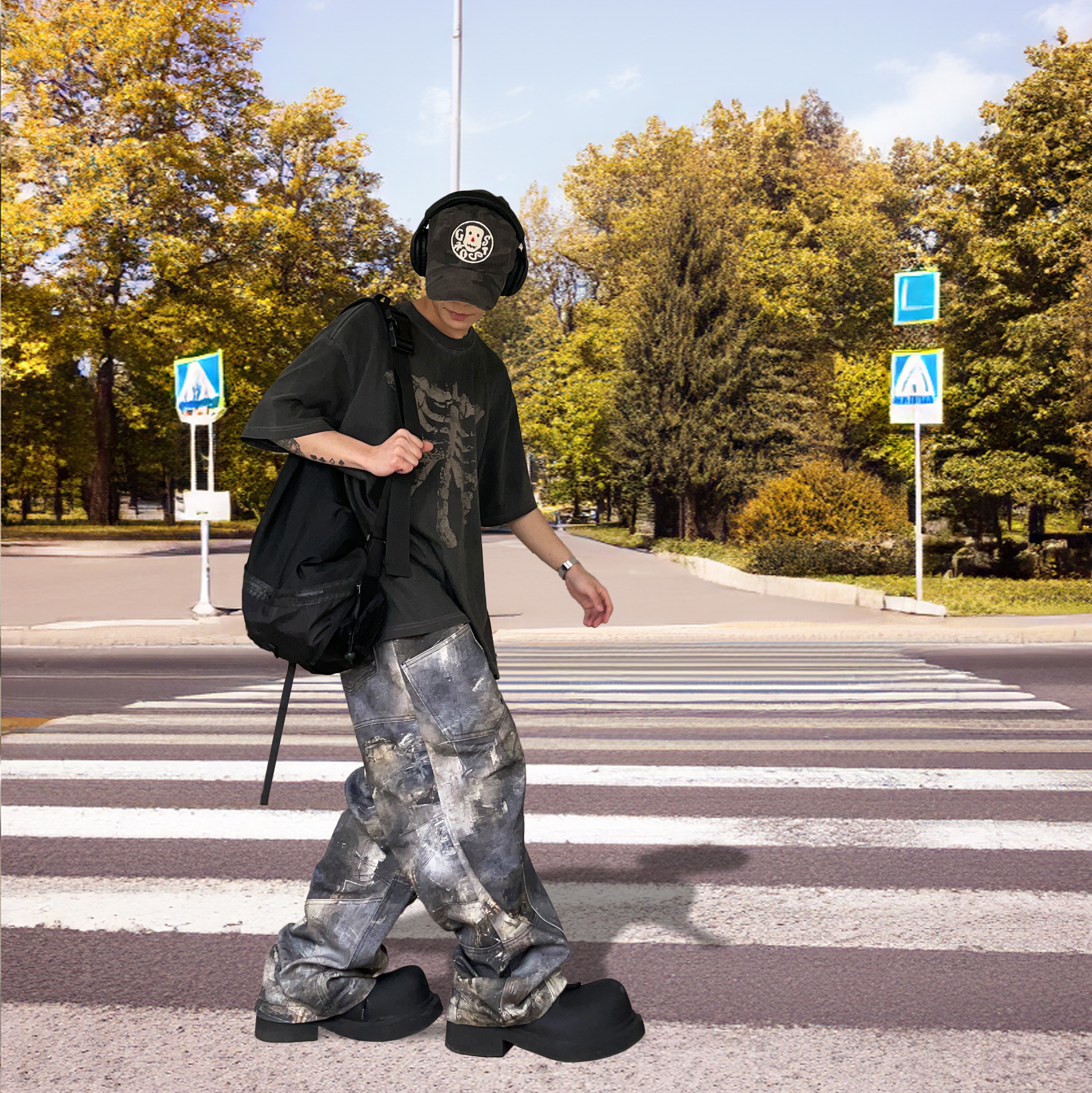 Balenciaga Steroid Derby Black, ETCE Ghost Cap Brown Camo 착용 스타일 - 1