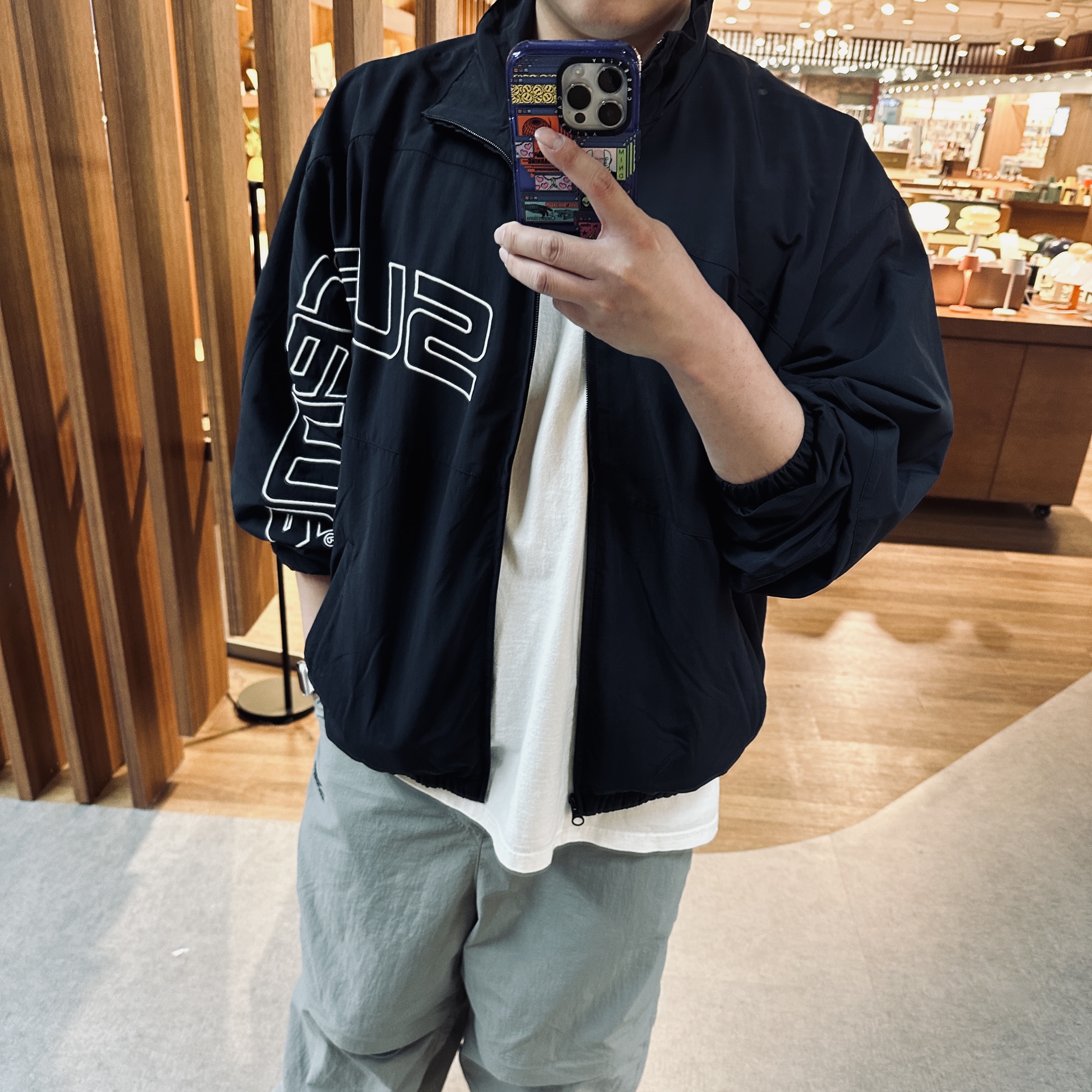 Supreme Curve Track Jacket Black - 24SS, Stussy Built Tough T-Shirt White 착용 스타일
