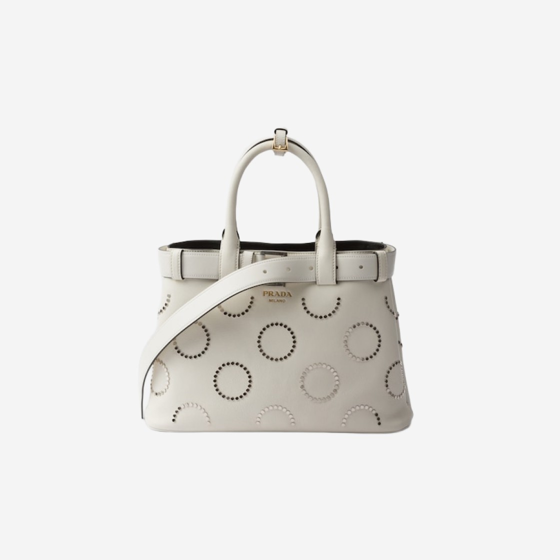 Prada Prada Buckle Medium Leather Bag with Appliques White Black 상세 이미지 1