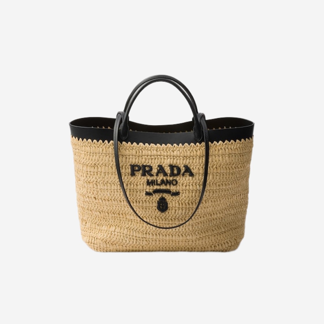 Prada Medium Crochet And Leather Tote Bag Tan Black 상세 이미지 1