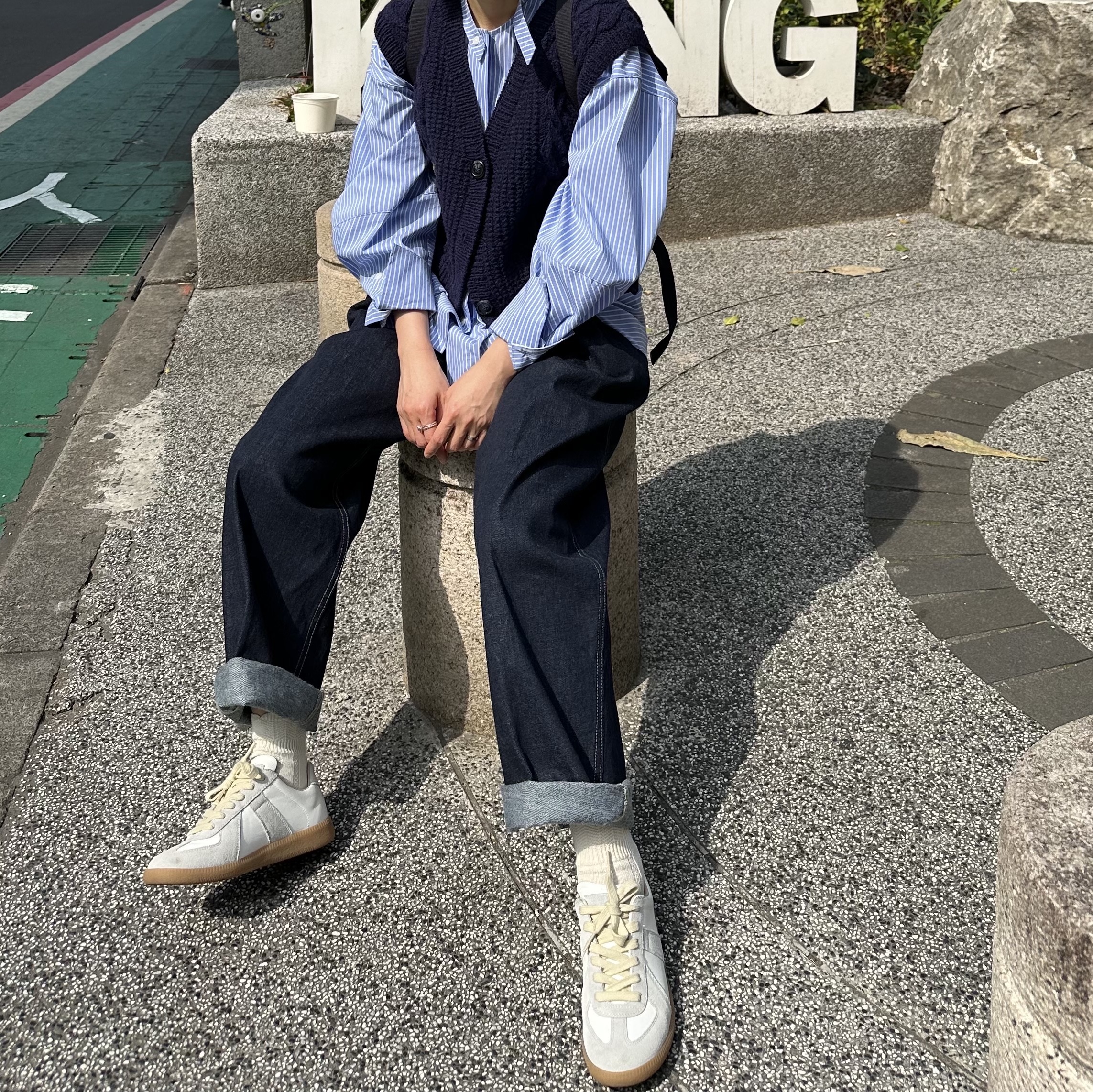(W) Maison Margiela Calfskin Replica Sneakers White 착용 스타일