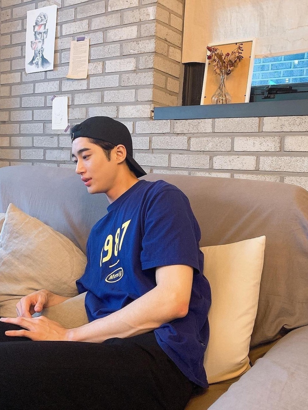 47 Brand LA Dodgers Clean Up Royal, Supreme Washed Chino Twill Camp Cap Black 착용 스타일 - 2