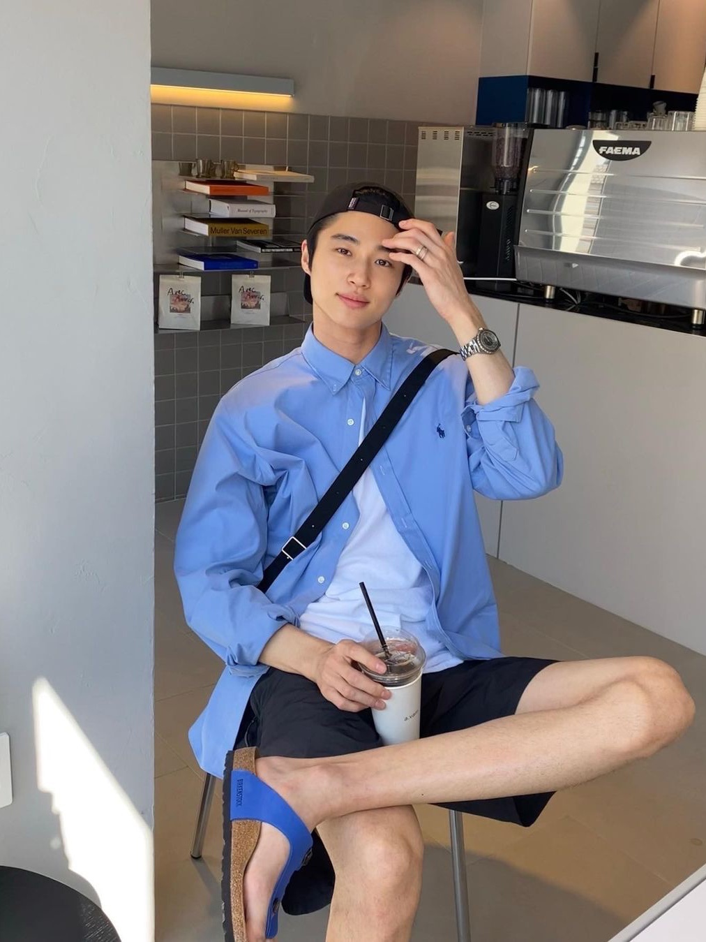 47 Brand LA Dodgers Clean Up Royal, Supreme Washed Chino Twill Camp Cap Black 착용 스타일 - 3