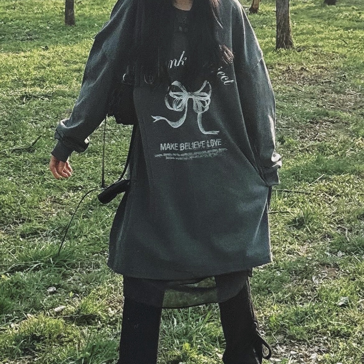 TRUNKPROJECT Printed Long Sleeve T-Shirt Grey, TRUNKPROJECT Printed Long Sleeve T-Shirt White 착용 스타일