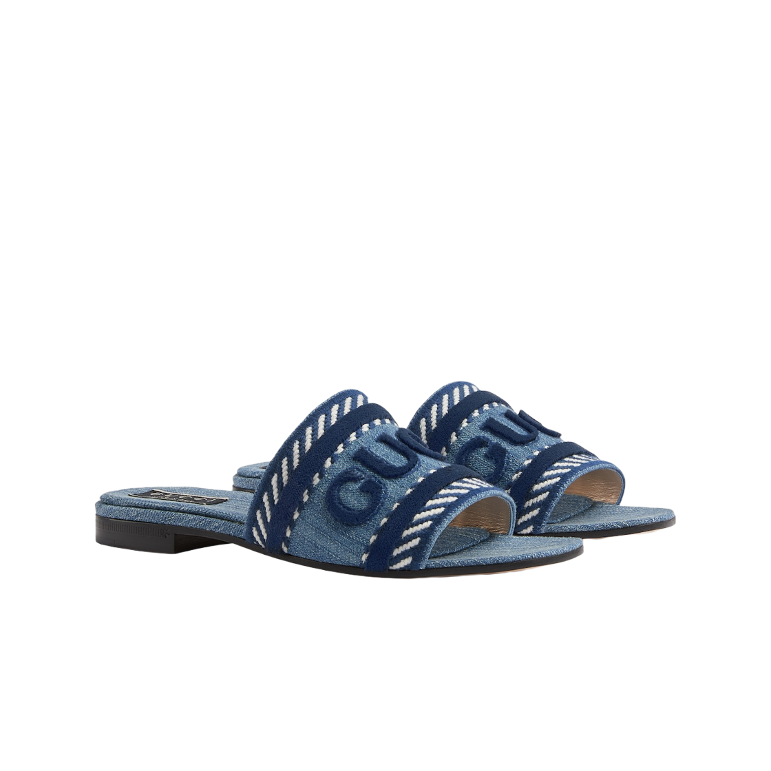 771589-FACK3-4609 (W) Gucci Slide Sandal with Gucci Script Light Blue Denim - #2