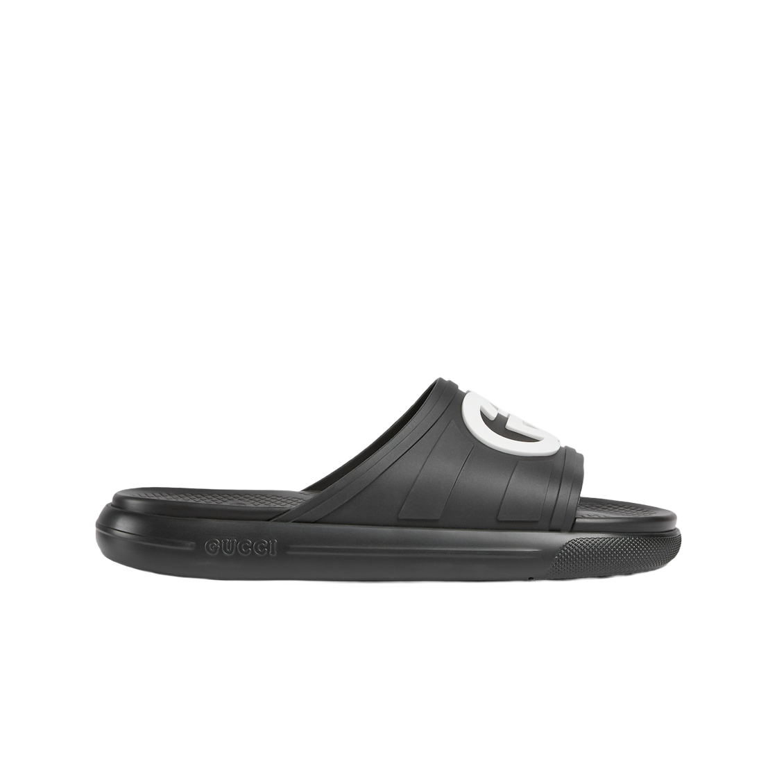 구찌 인터로킹 G 슬라이드 샌들 블랙 러버(Gucci Interlocking G Slide Sandal Black Rubber)