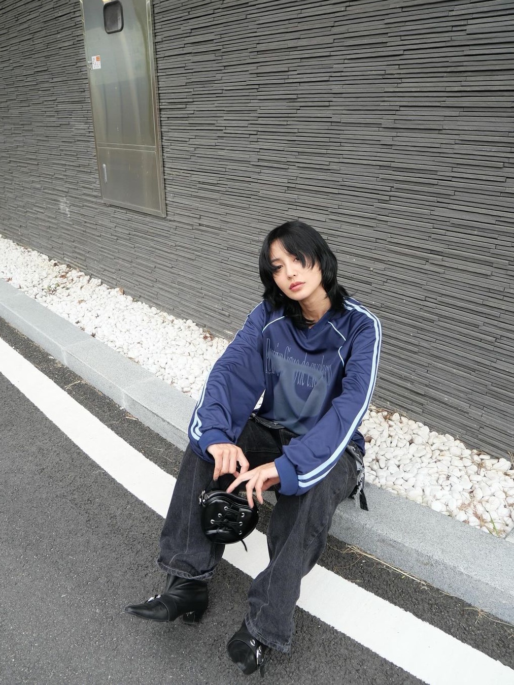 Porta Digital Piping Jersey Top Blue, [KREAM 단독] Porta Digital Piping Jersey Top Grey 착용 스타일