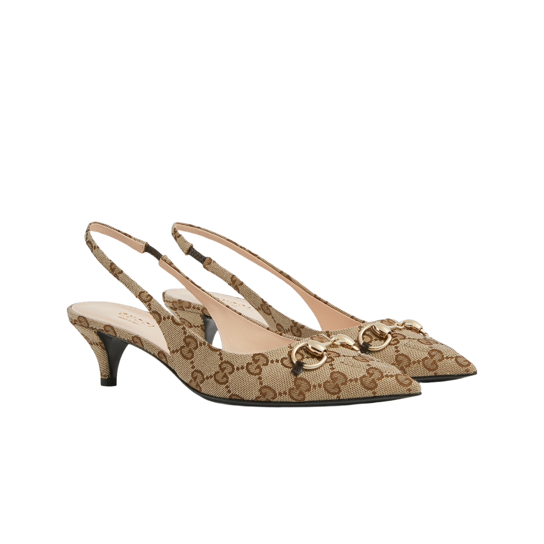 (W) 구찌 GG 캔버스 슬링백 펌프 베이지 에보니 오리지널 GG 캔버스((W) Gucci GG Canvas Slingback Pump Beige Ebony Original GG Canvas) - 2