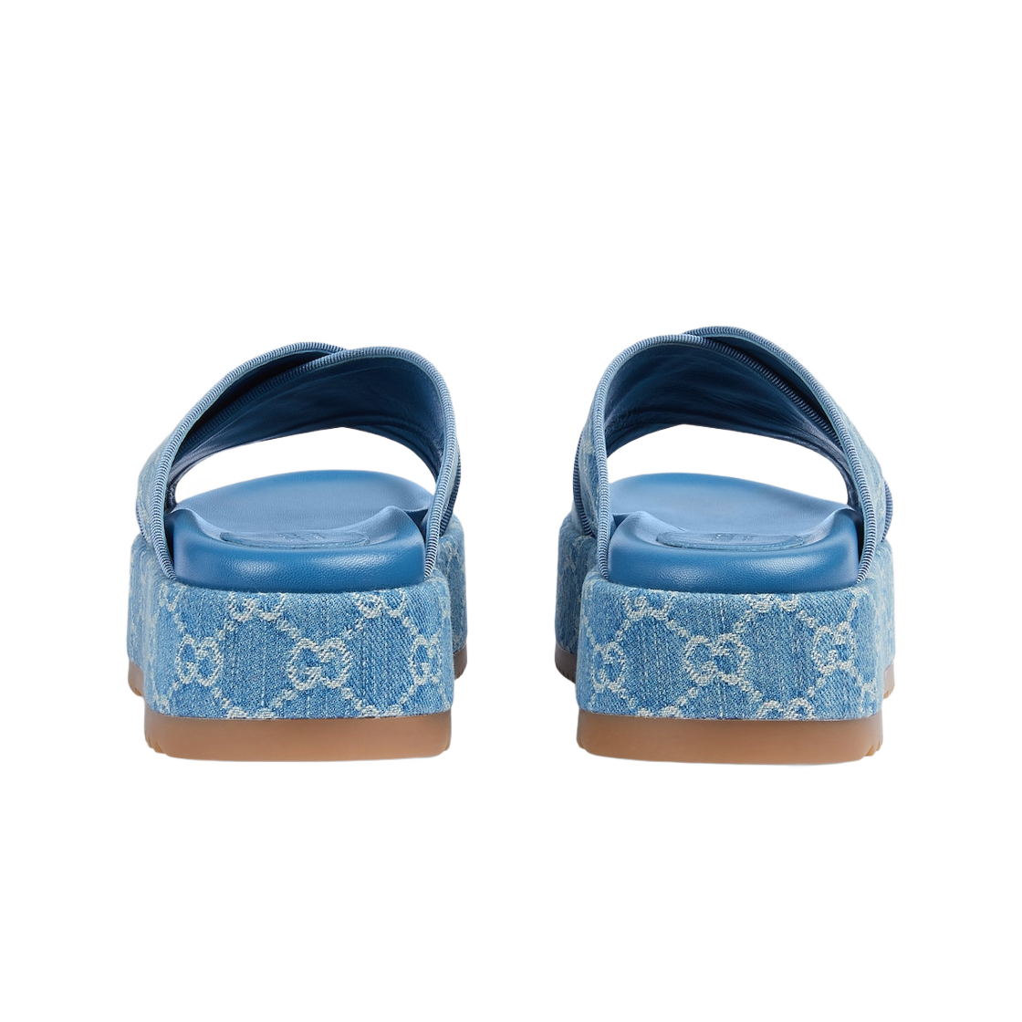 (W) 구찌 GG 플랫폼 슬라이드 샌들 라이트 블루 아이보리 GG 데님((W) Gucci GG Platform Slide Sandal Light Blue Ivory GG Denim) - 3