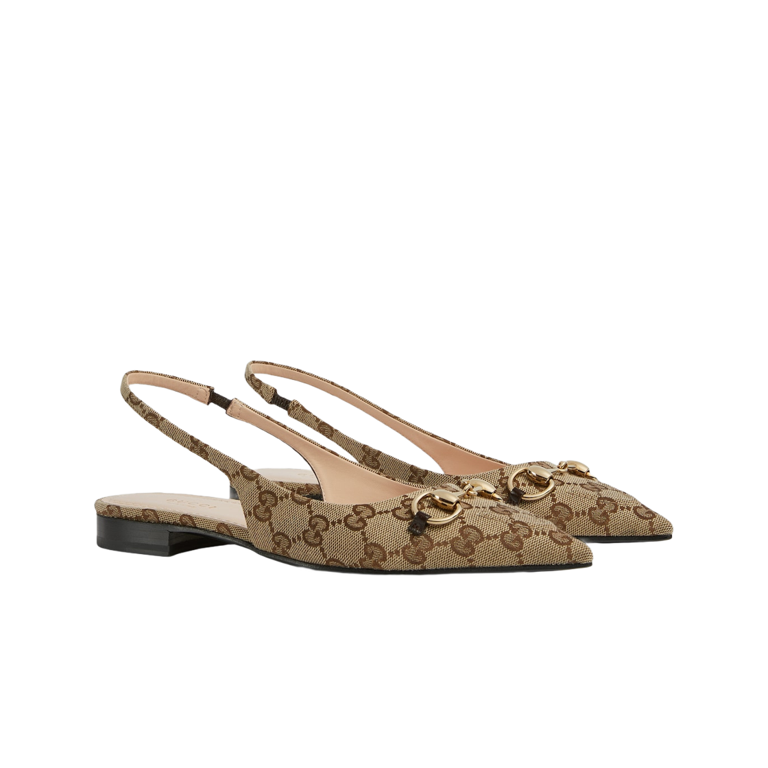 (W) 구찌 홀스빗 슬링백 발렛 플랫 베이지 에보니 오리지널 GG 캔버스((W) Gucci Horsebit Slingback Ballet Flat Beige Ebony Original GG Canvas) - 2