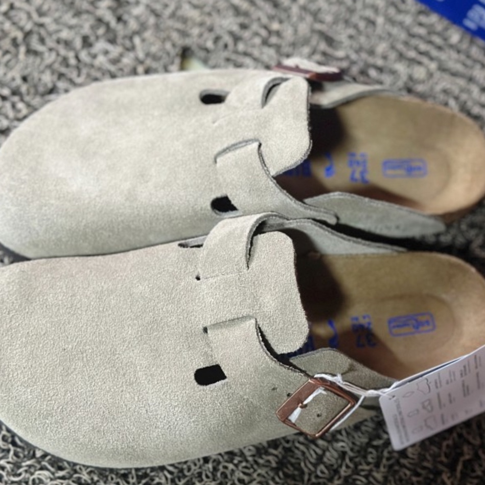 Birkenstock Boston Suede Leather Taupe - Narrow 착용 스타일 - 2