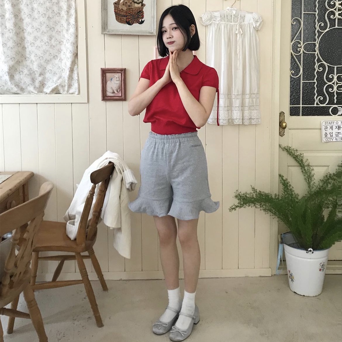 TRUNKPROJECT Ruffle Shorts Grey 착용 스타일
