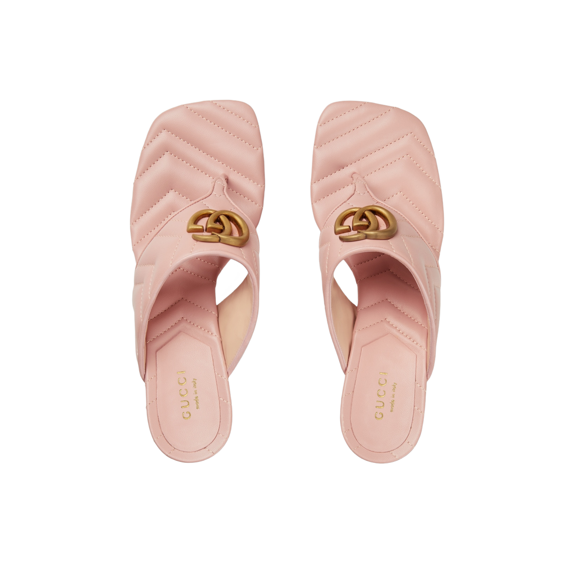 (W) 구찌 더블 G 통 샌들 라이트 핑크 쉐브론 마테라쎄 레더((W) Gucci Double G Thong Sandal Light Pink Chevron Matelasse Leather) - 4