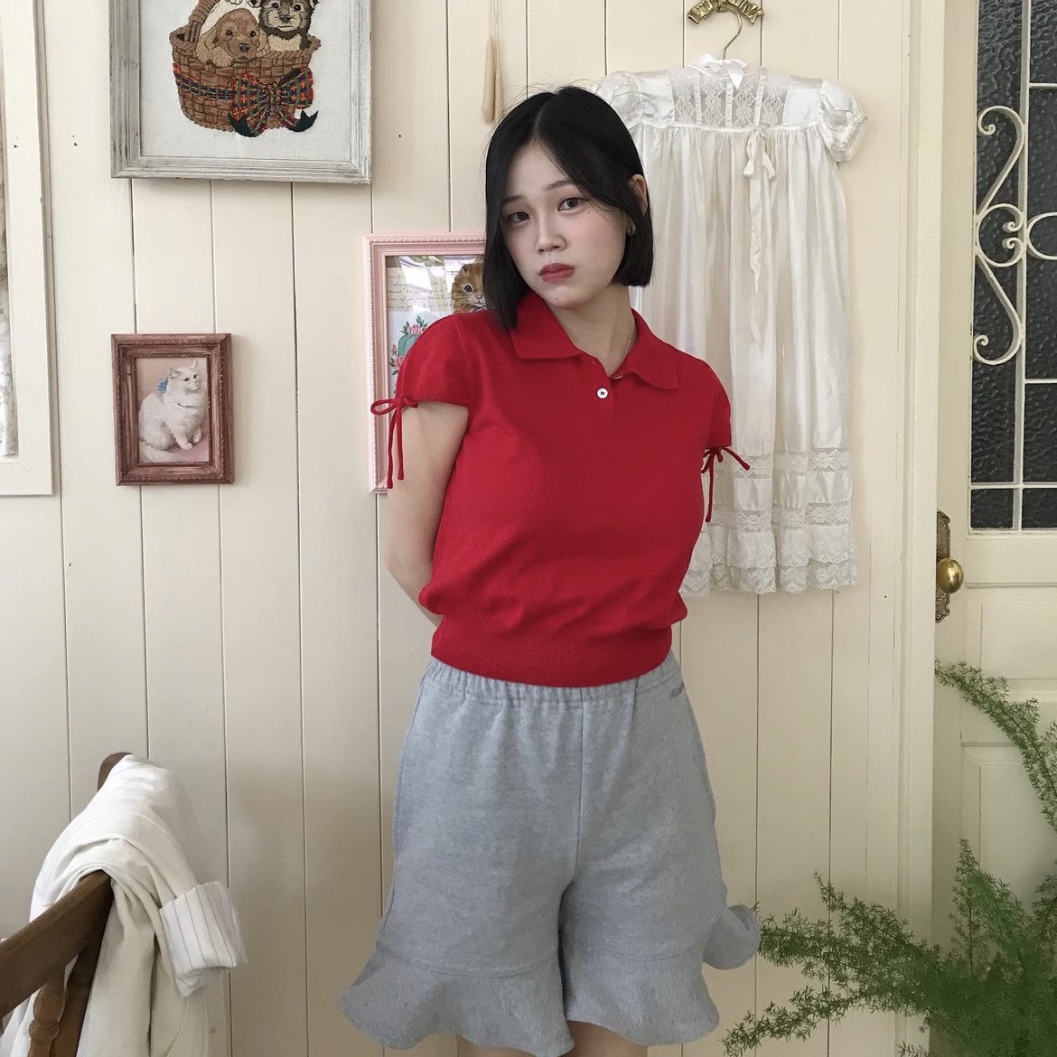 TRUNKPROJECT Ruffle Shorts Grey 착용 스타일