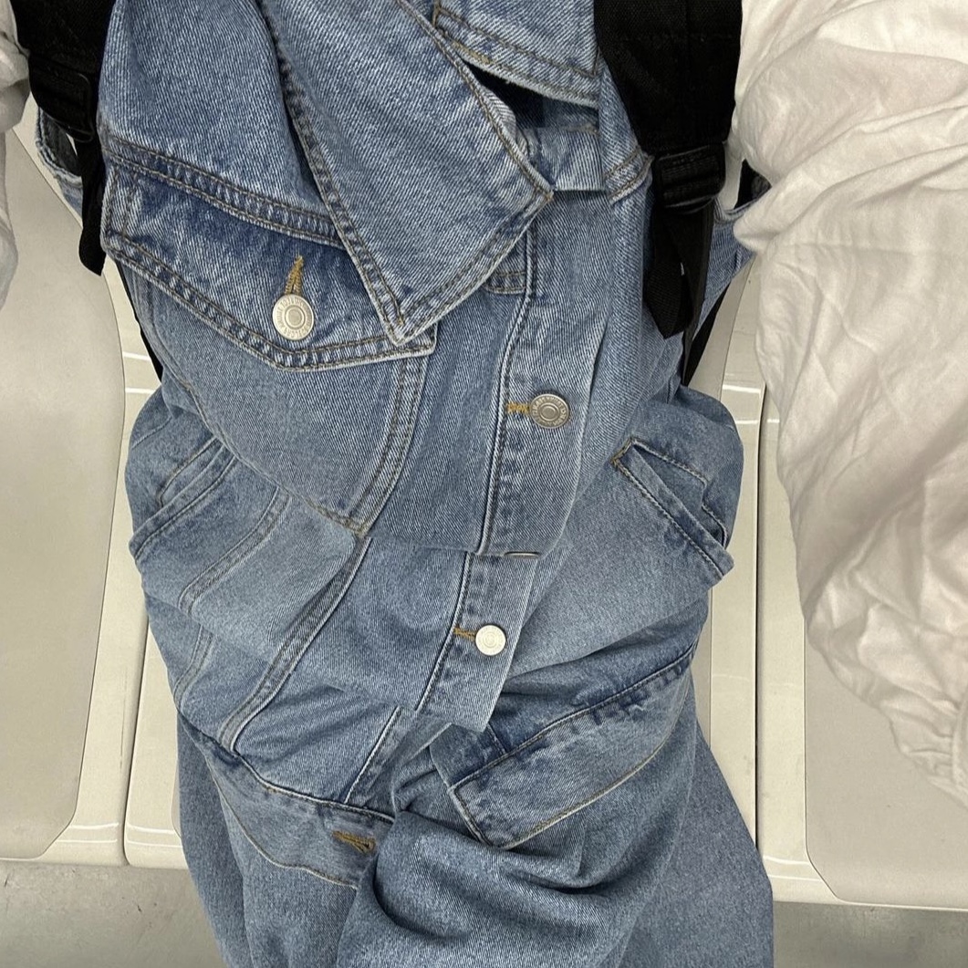TRUNKPROJECT Asymmetric Denim Vest Jacket Blue 착용 스타일