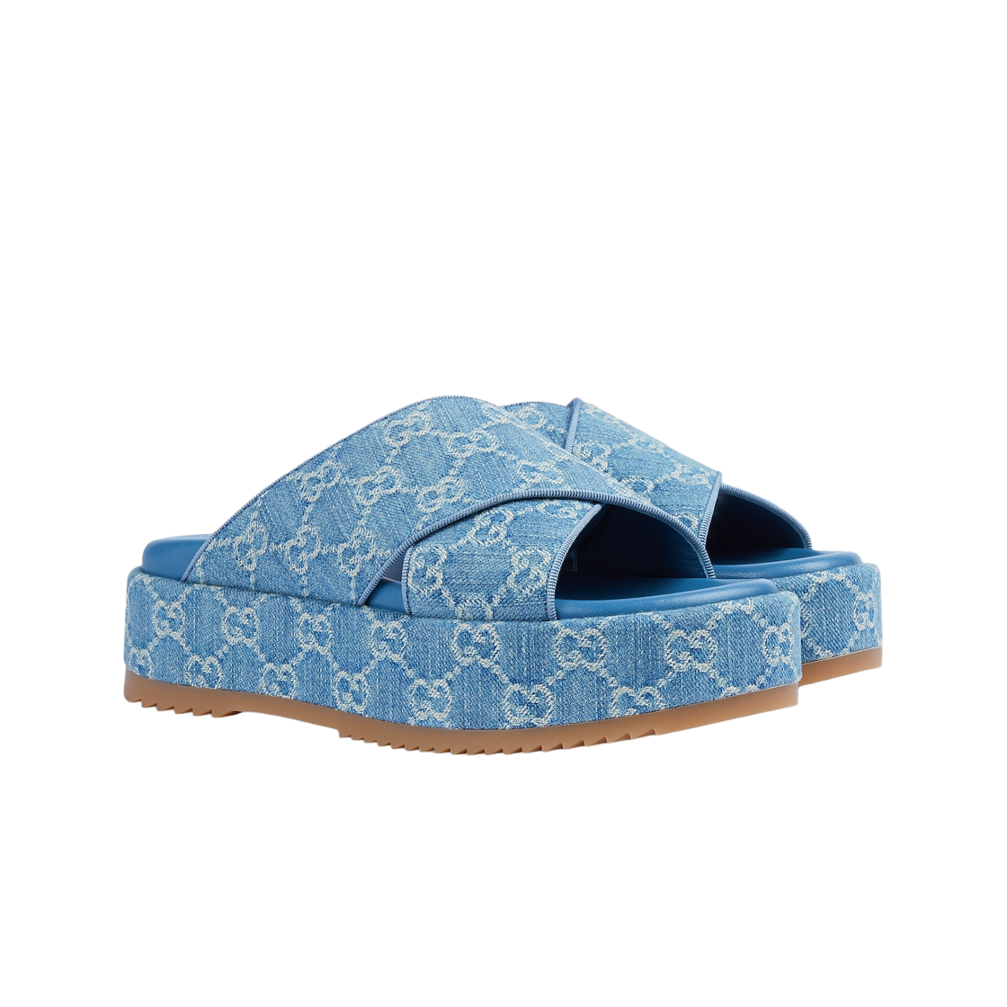 (W) 구찌 GG 플랫폼 슬라이드 샌들 라이트 블루 아이보리 GG 데님((W) Gucci GG Platform Slide Sandal Light Blue Ivory GG Denim) - 2