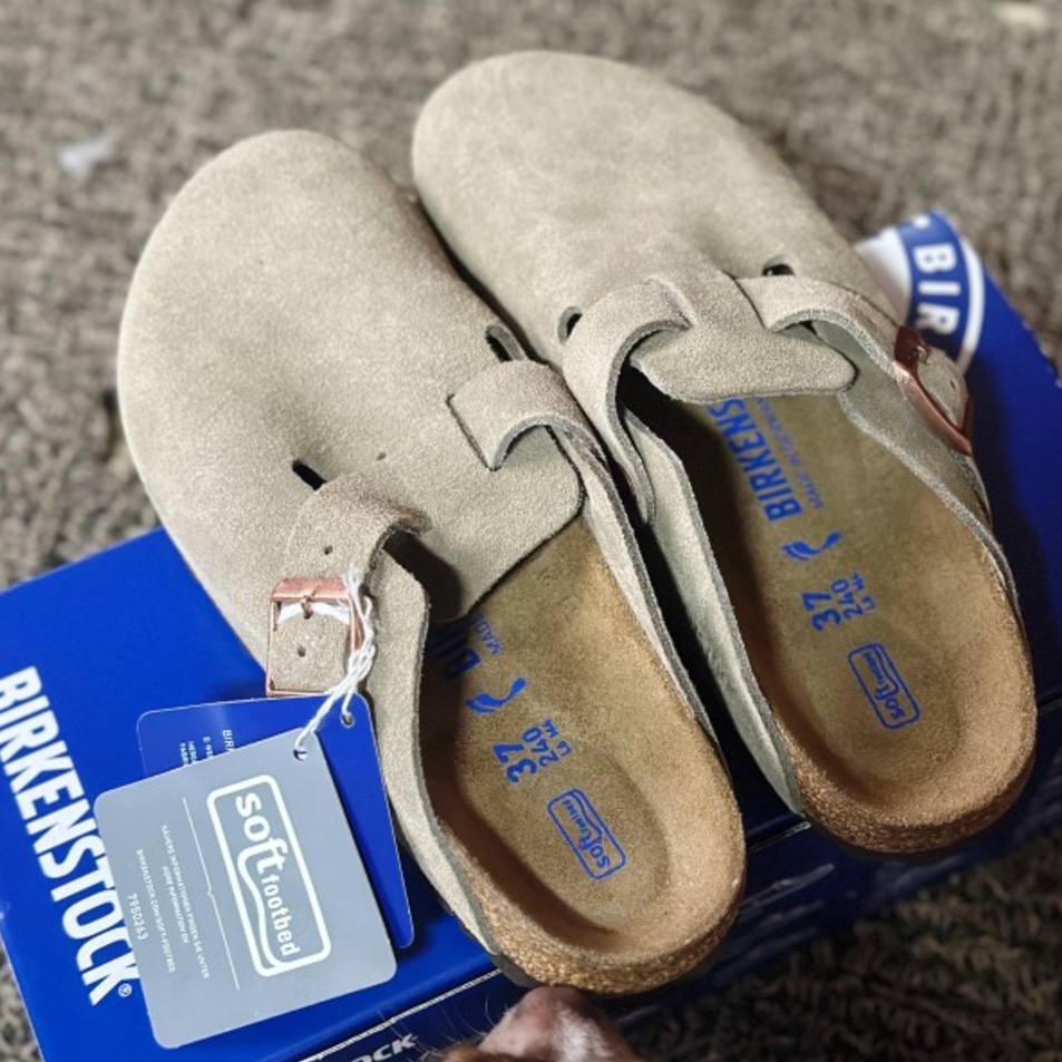 Birkenstock Boston Suede Leather Taupe - Narrow 착용 스타일 - 3