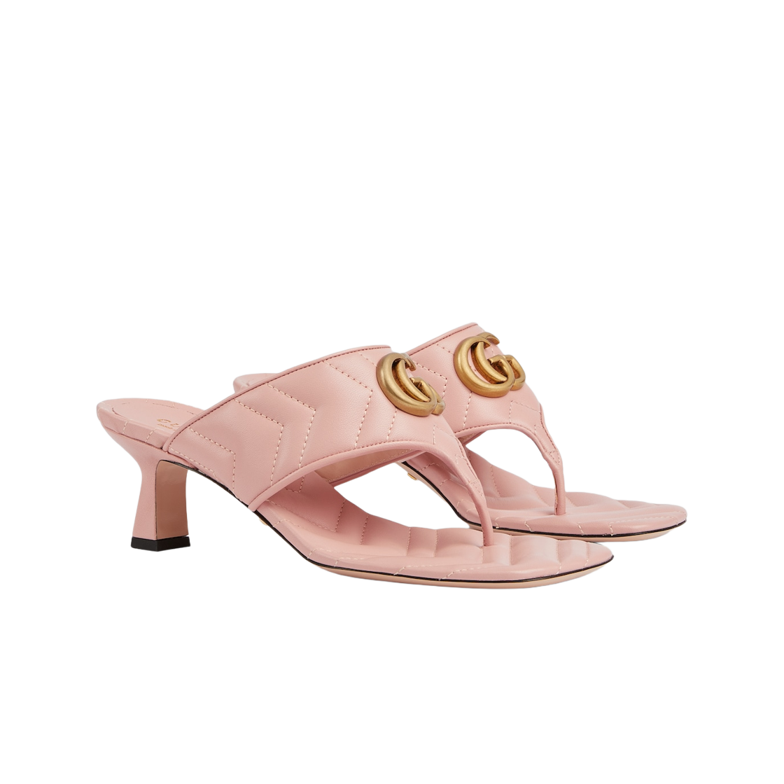 (W) 구찌 더블 G 통 샌들 라이트 핑크 쉐브론 마테라쎄 레더((W) Gucci Double G Thong Sandal Light Pink Chevron Matelasse Leather) - 2