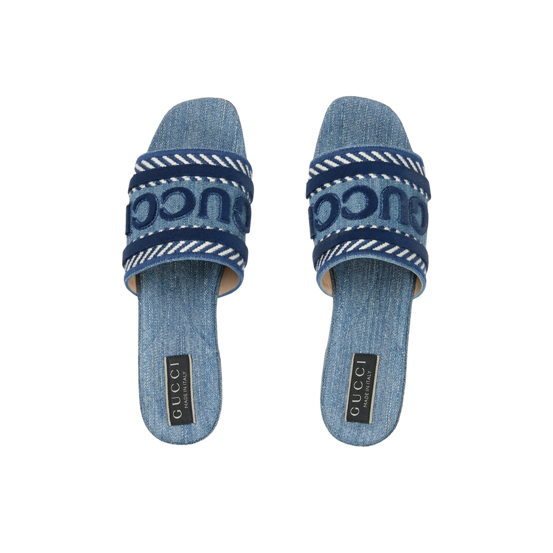 771589-FACK3-4609 (W) Gucci Slide Sandal with Gucci Script Light Blue Denim - #4