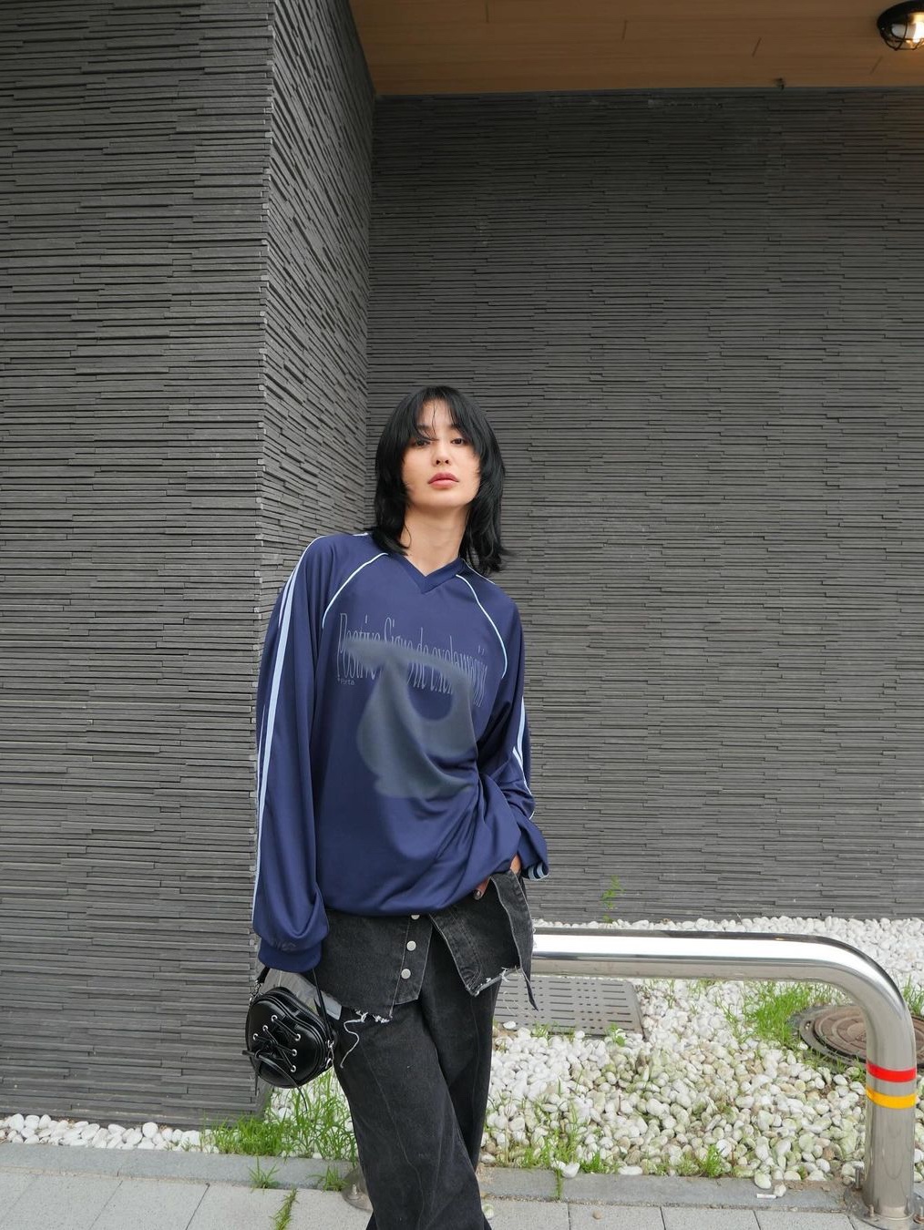 Porta Digital Piping Jersey Top Blue, Porta Digital Piping Jersey Top Black 착용 스타일