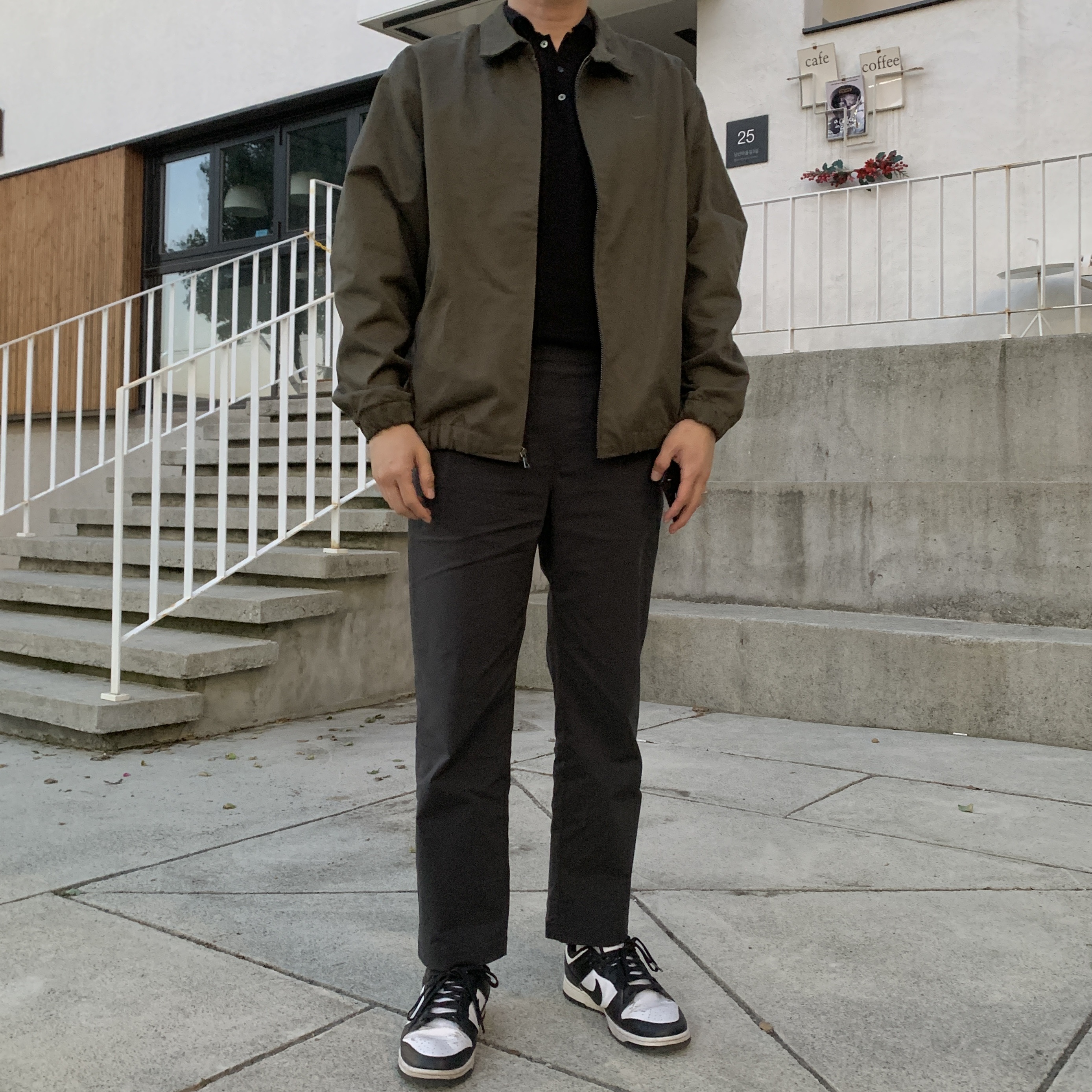 Nike Life Woven Harrington Jacket Cargo Khaki - Asia, Nike Dunk Low Retro Black 착용 스타일 - 2