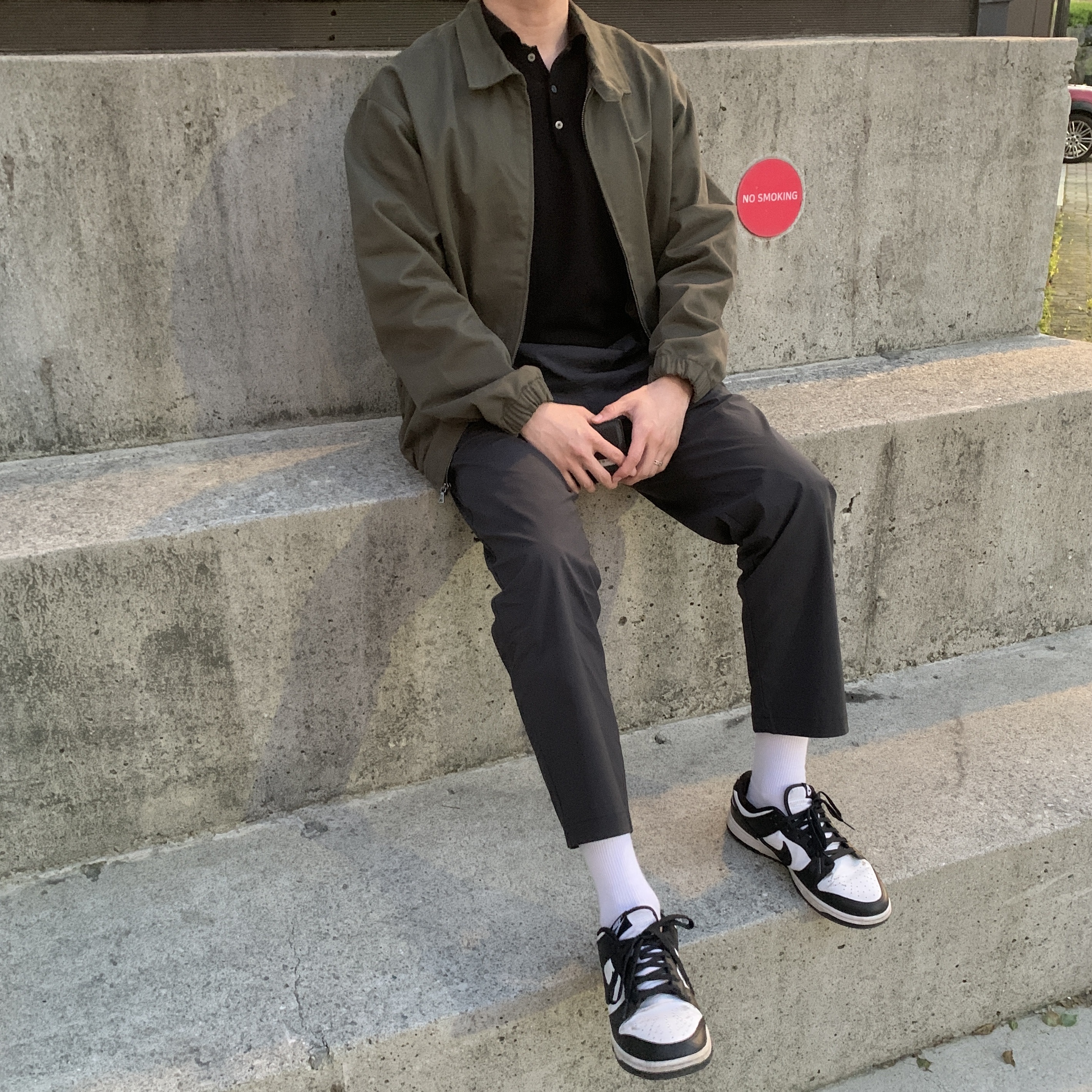 Nike Life Woven Harrington Jacket Cargo Khaki - Asia, Nike Dunk Low Retro Black 착용 스타일 - 1