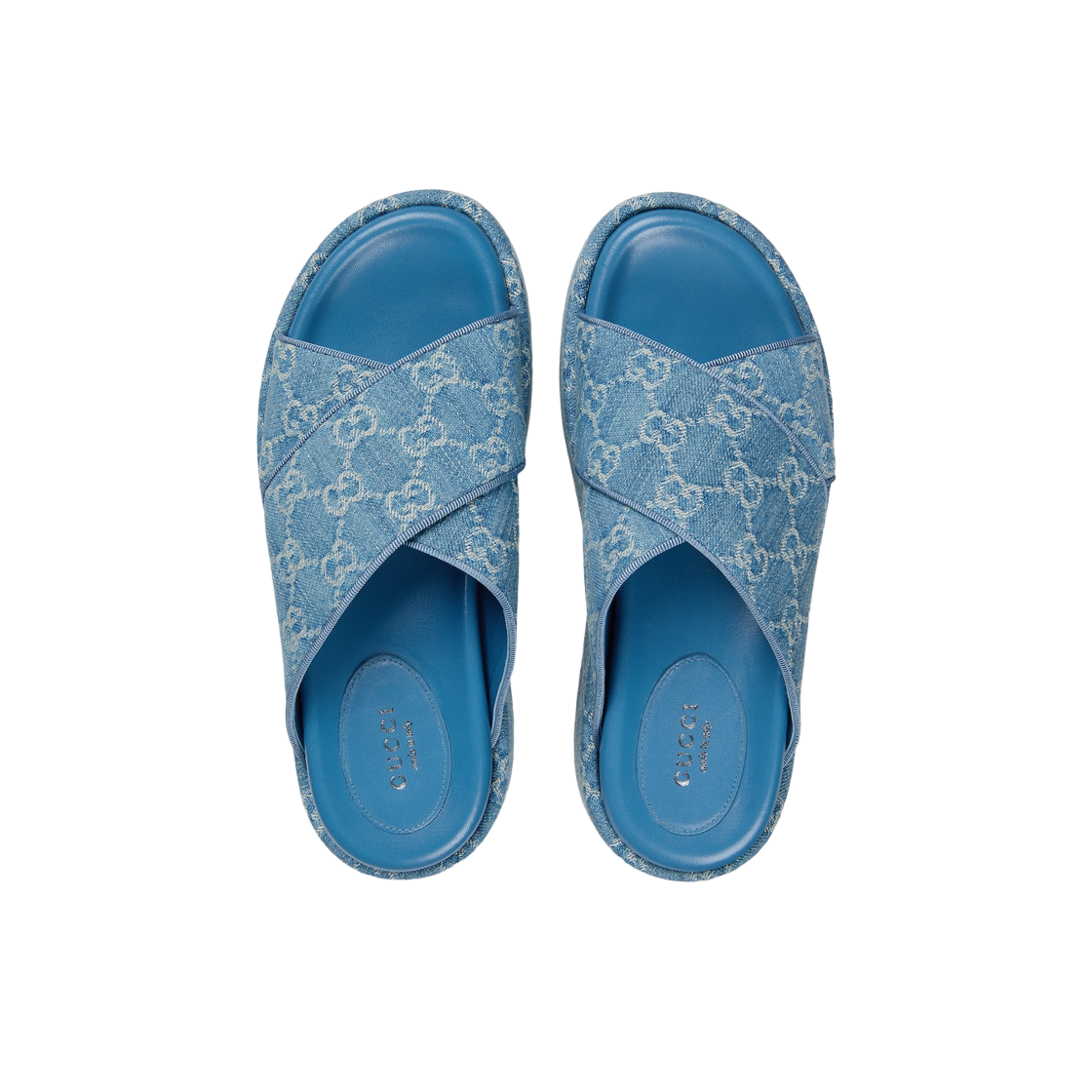 (W) 구찌 GG 플랫폼 슬라이드 샌들 라이트 블루 아이보리 GG 데님((W) Gucci GG Platform Slide Sandal Light Blue Ivory GG Denim) - 4