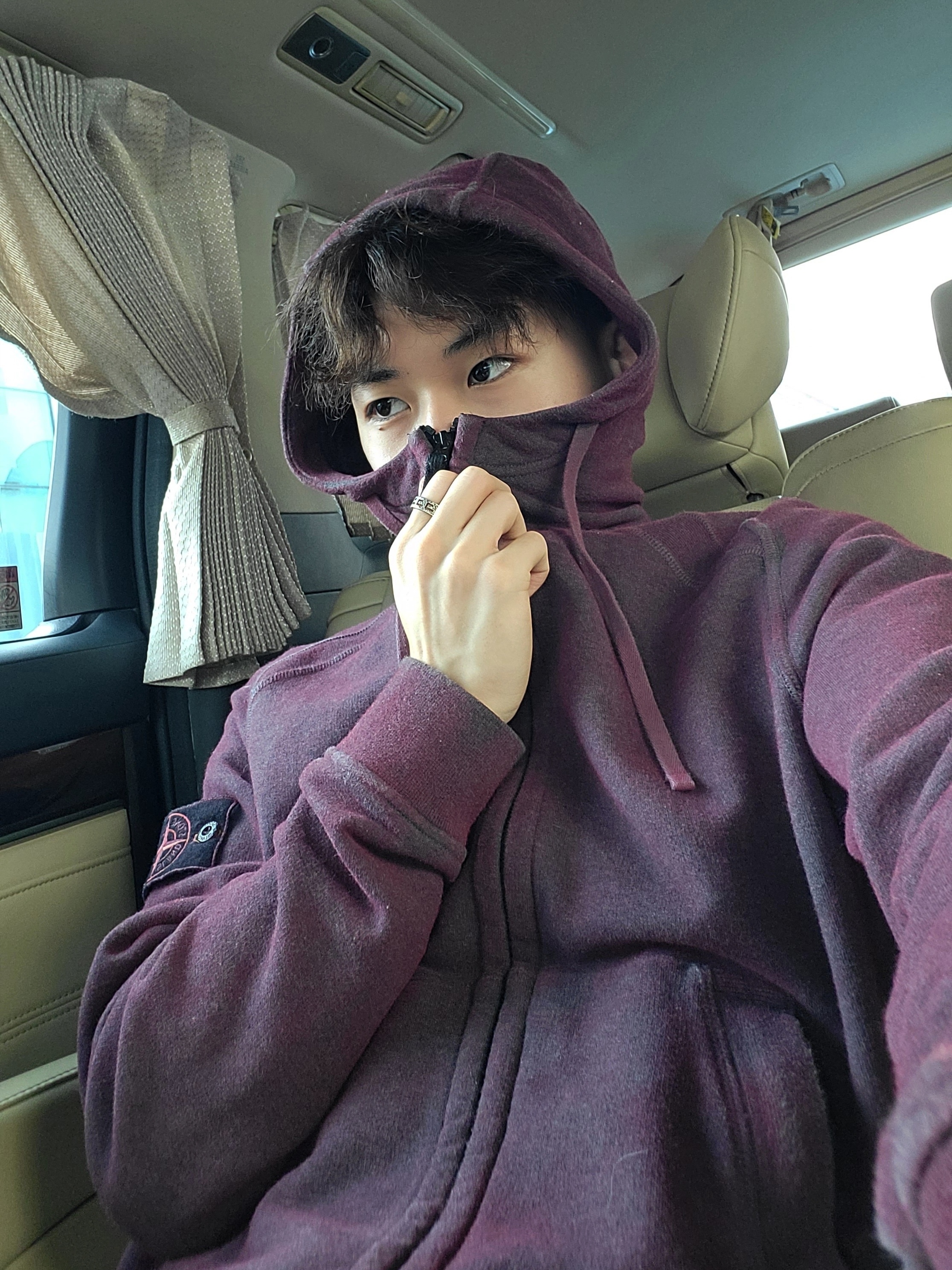Stone Island 62190 Dust Colour Treatment Full Zip Hooded Sweatshirt Rose Quartz Mellange - 21SS 착용 스타일 - 5