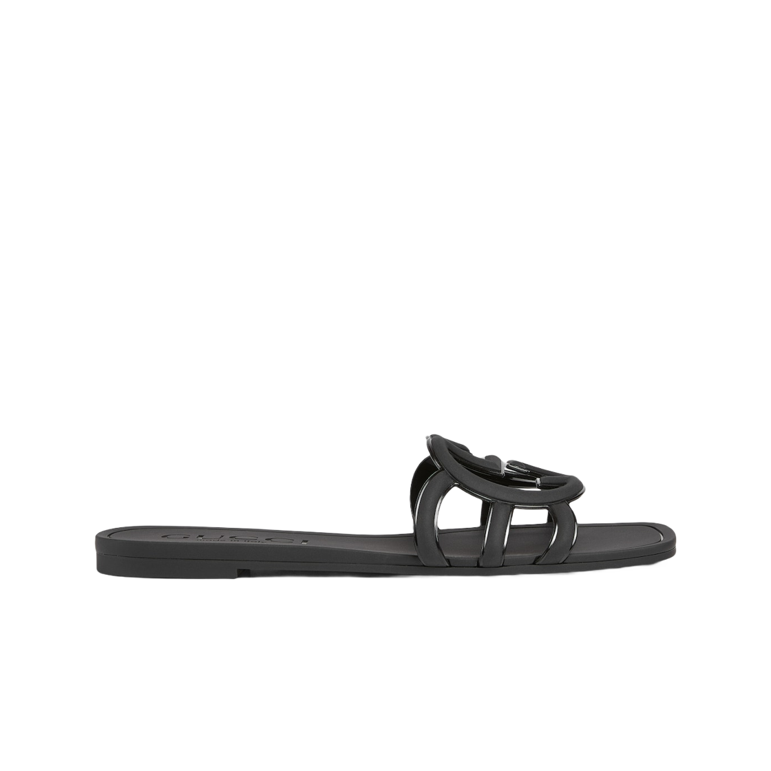 (W) 구찌 인터로킹 G 슬라이드 샌들 블랙 러버((W) Gucci Interlocking G Slide Sandal Black Rubber)