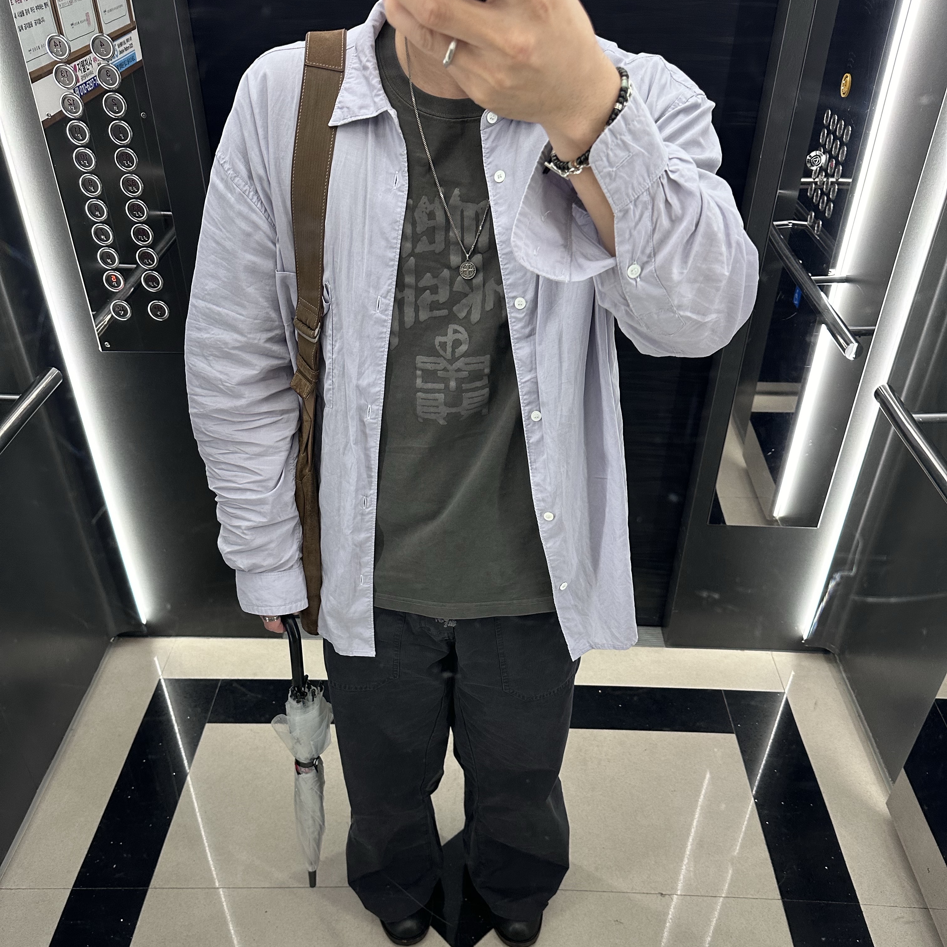 Polyteru Para Pants (Baker Pants) Striped (OG ver.) Dark Charcoal Navy 착용 스타일