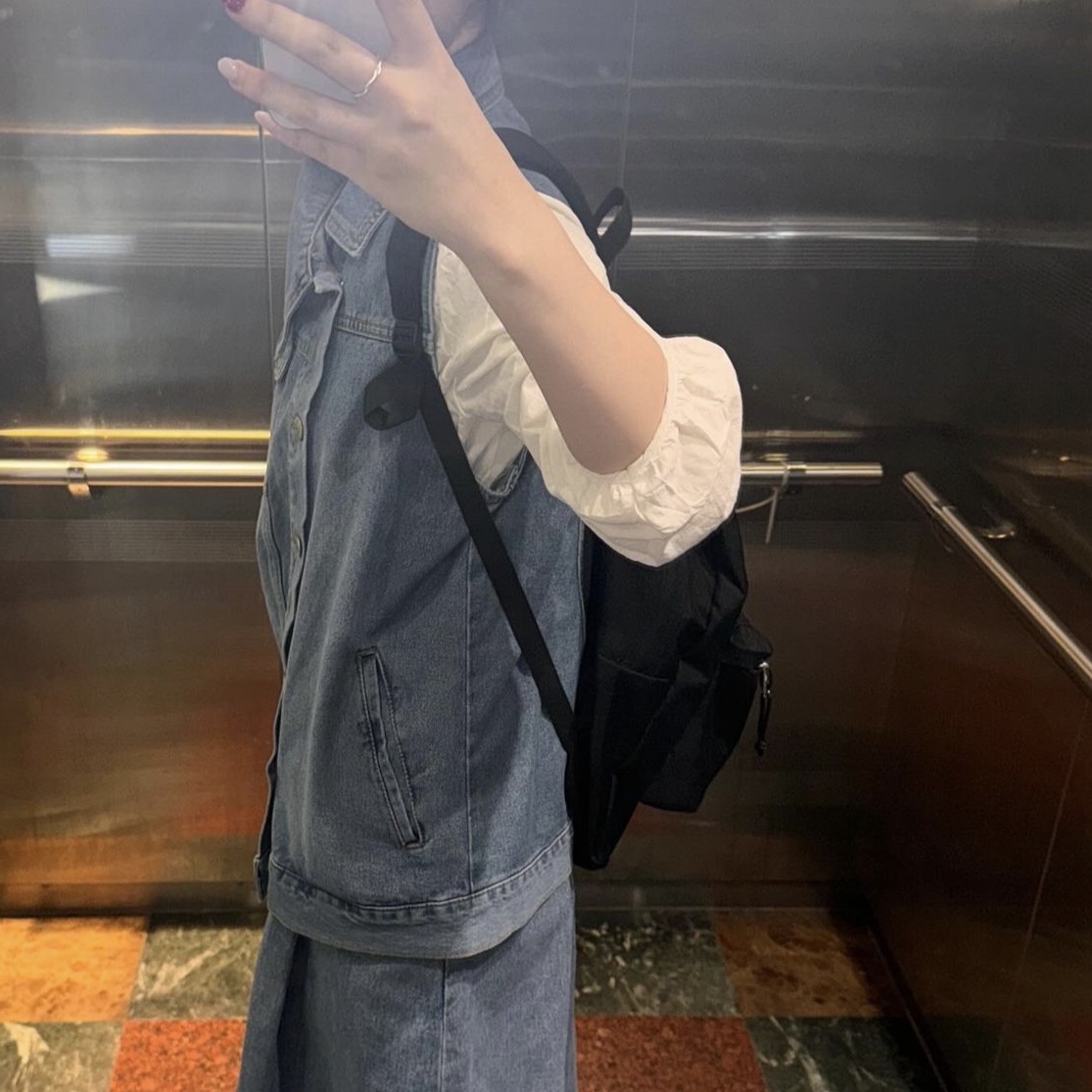 TRUNKPROJECT Asymmetric Denim Vest Jacket Blue 착용 스타일