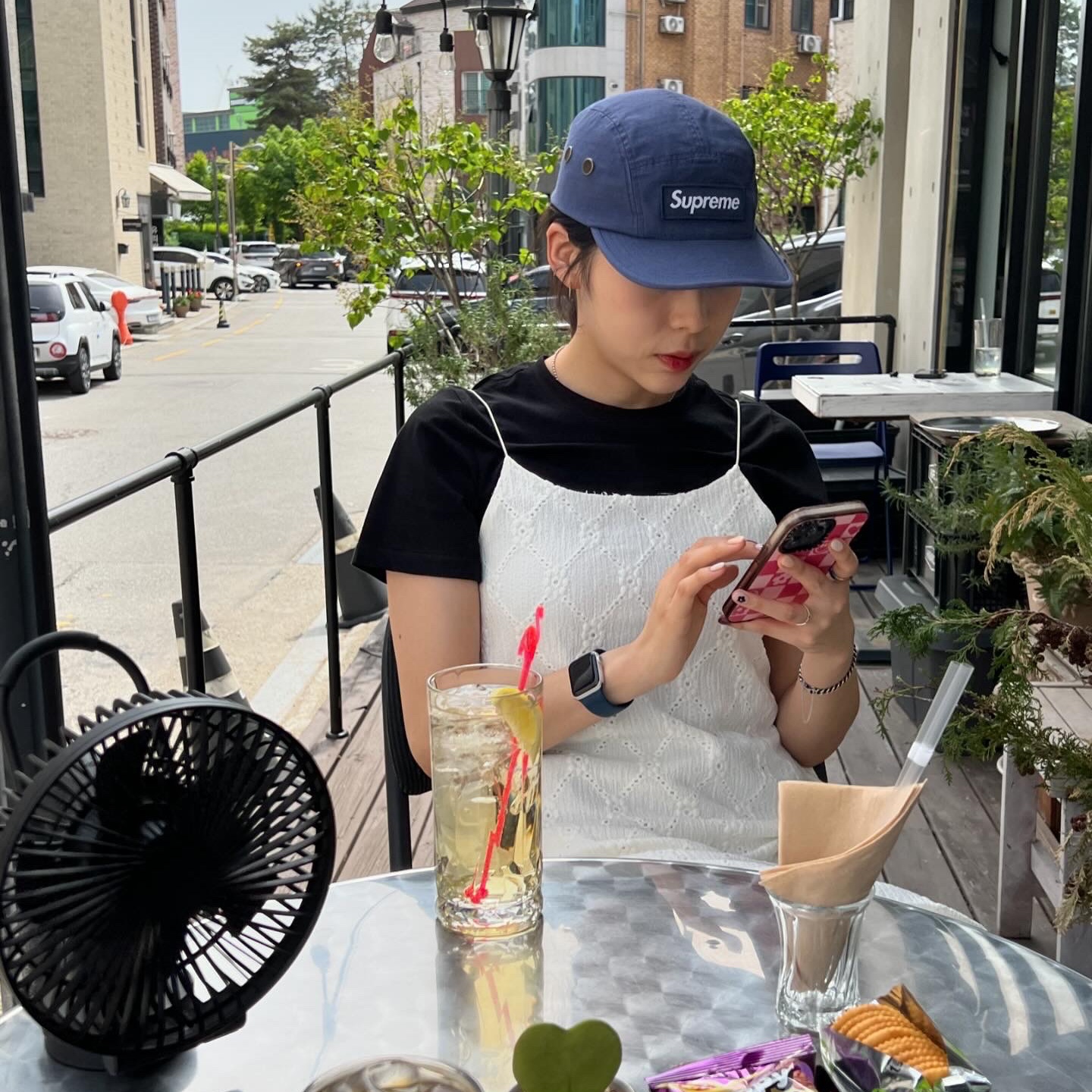 Supreme Military Camp Cap Navy - 23FW 착용 스타일 - 2