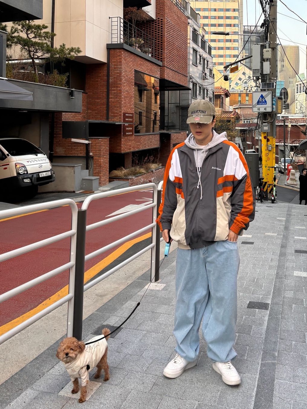 Martine Rose Panelled Track Jacket Grey Orange Beige 착용 스타일
